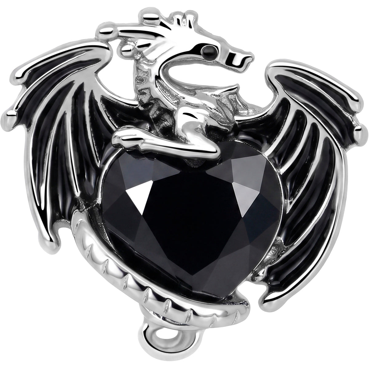 20G 7mm Black CZ Gem Heart of Dragon L Shape Nose Ring