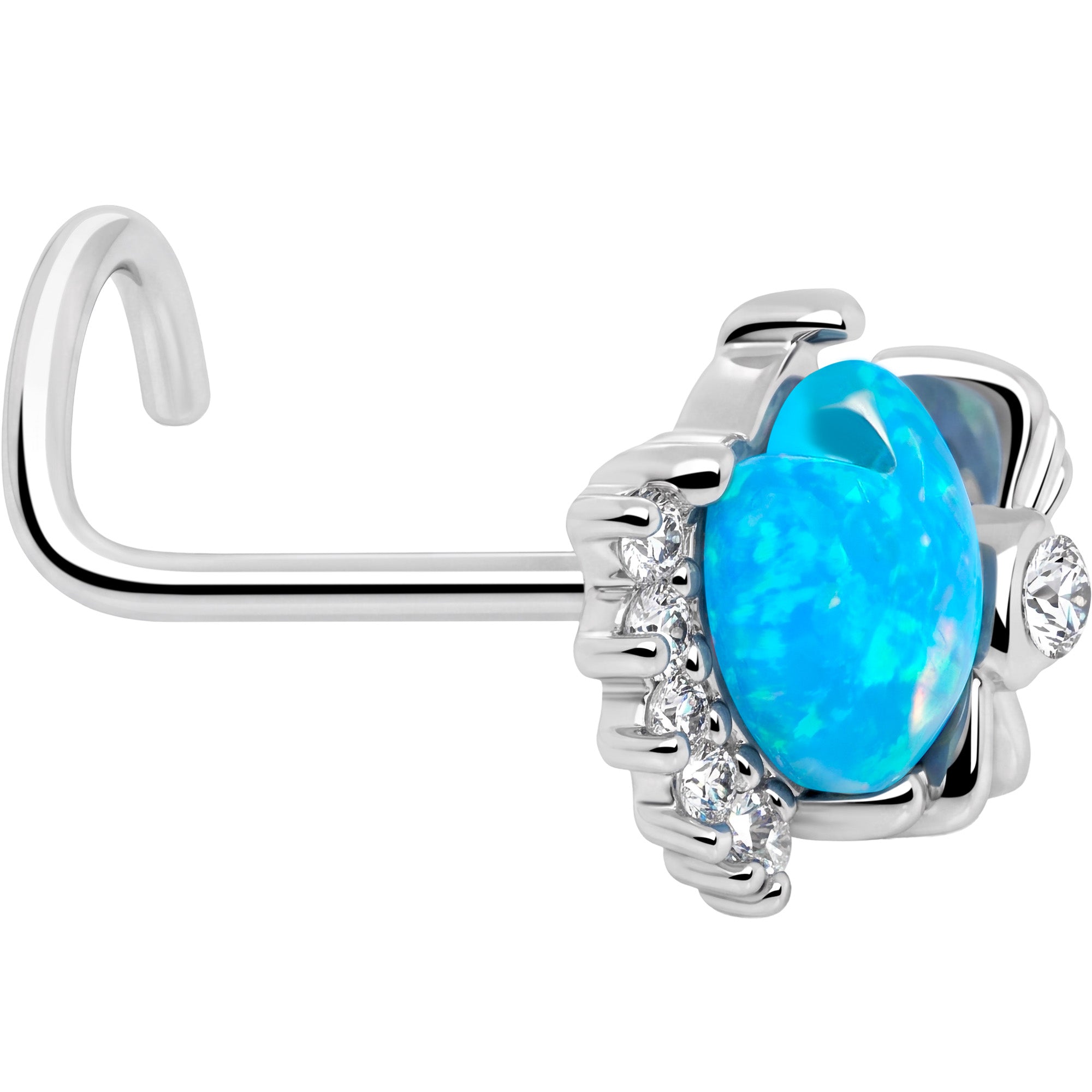 20G 7mm Blue Faux Opal Sunny Heart Left Side Nose Screw