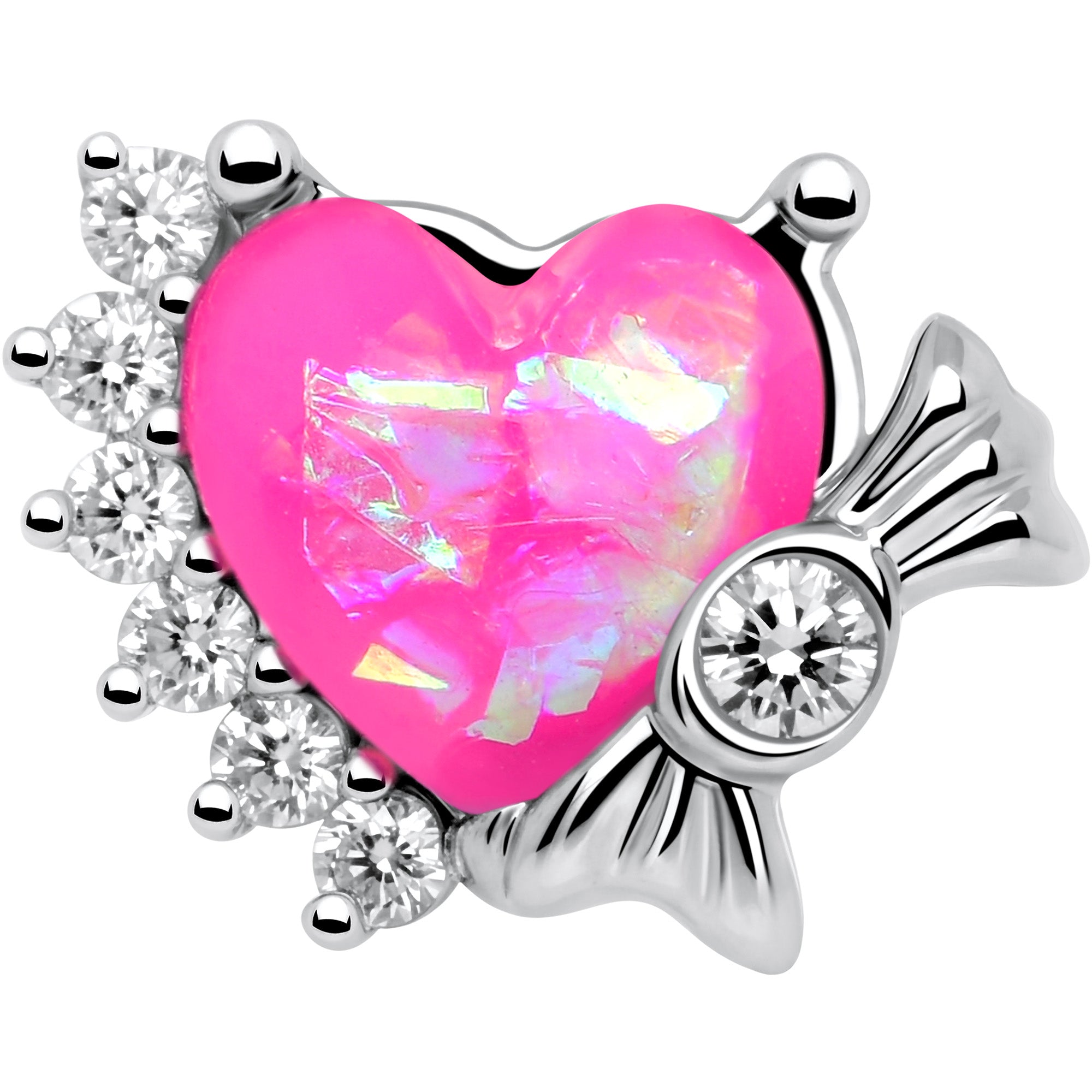 20G 7mm Pink Faux Opal Sunny Heart Left Side Nose Screw