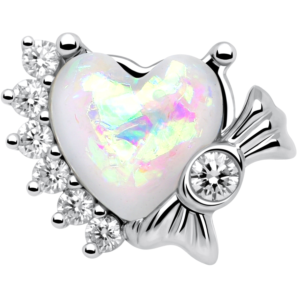20G 7mm White Faux Opal Sunny Heart Left Side Nose Screw