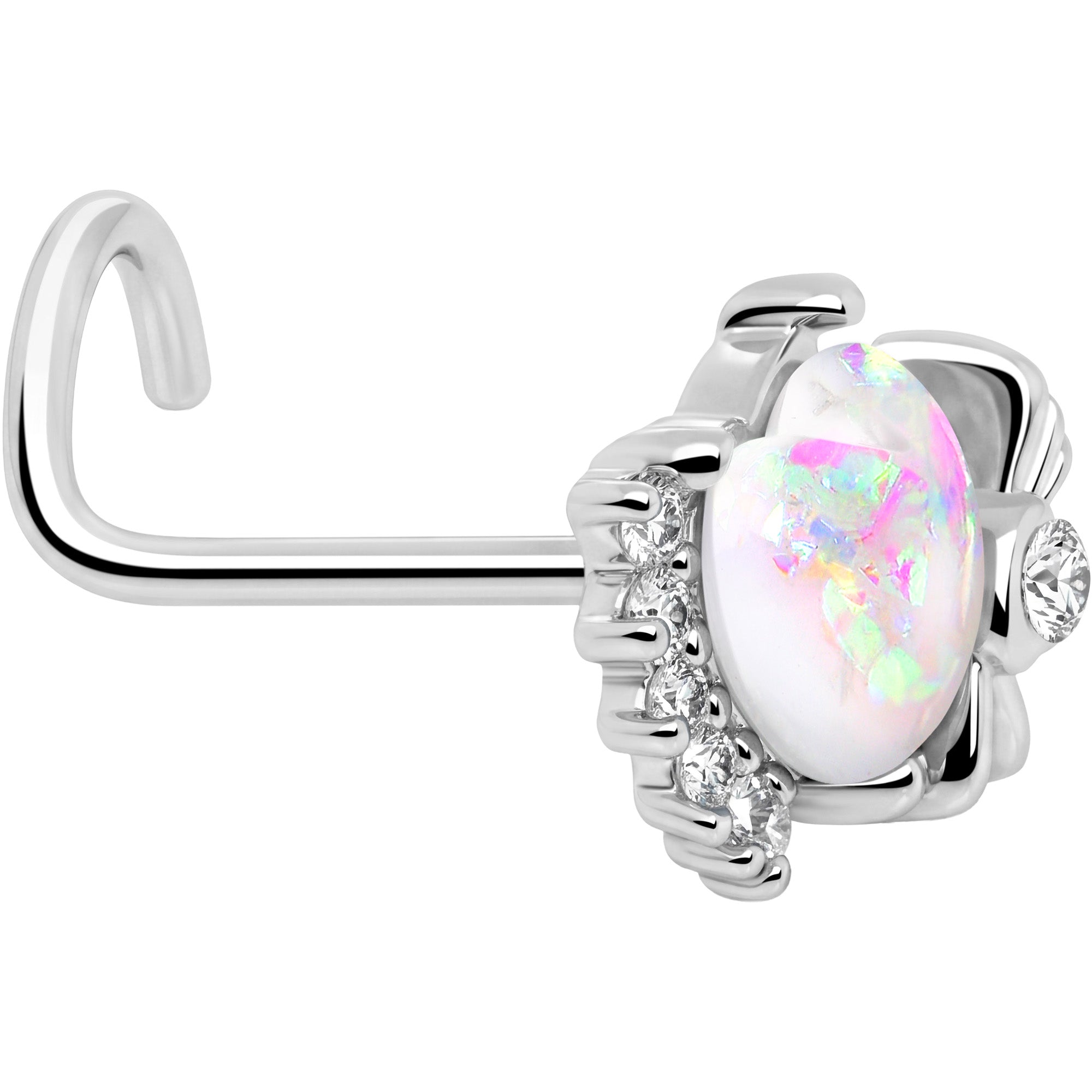 20G 7mm White Faux Opal Sunny Heart Left Side Nose Screw