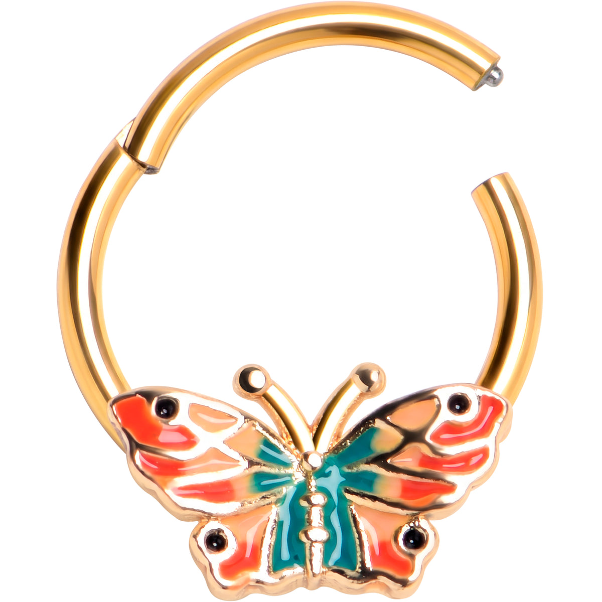 16G 3/8 Gold Tone Sunrise Butterfly Hinged Segment Ring