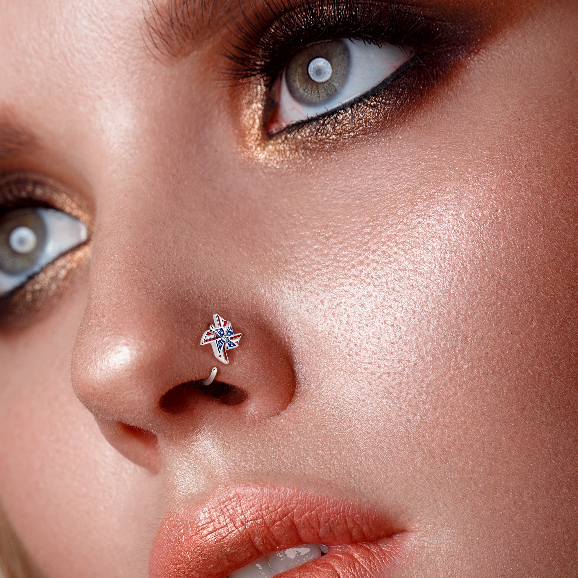 20G 5/16 Clear Gem Festive Patriot Pinwheel Nose Hoop