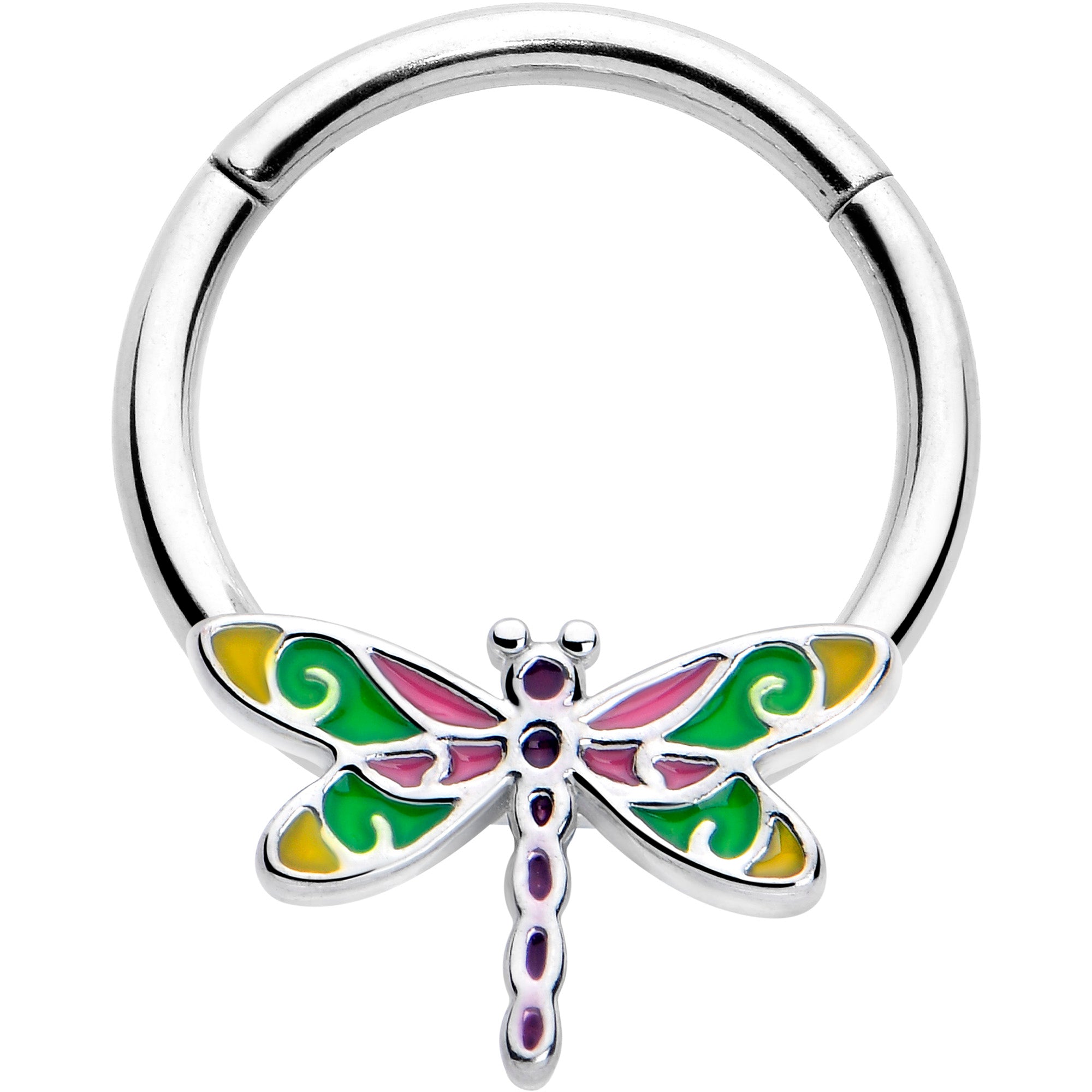 16G 3/8 Dragonfly Color Hinged Segment Ring
