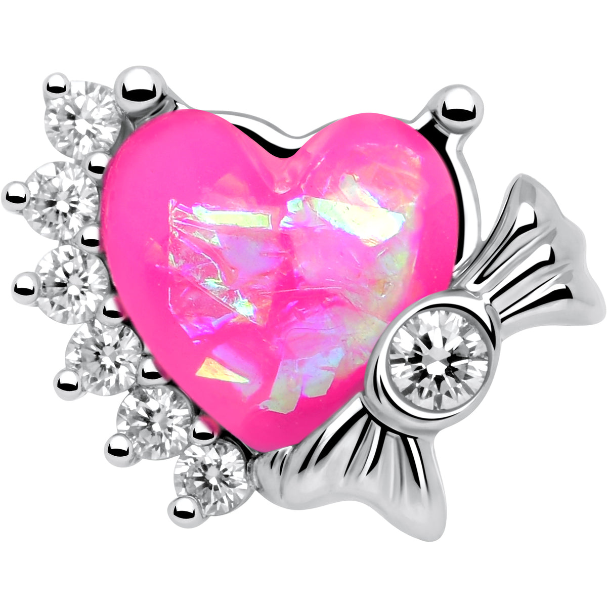 20G 7mm Pink Faux Opal Sunny Heart L Shape Nose Ring
