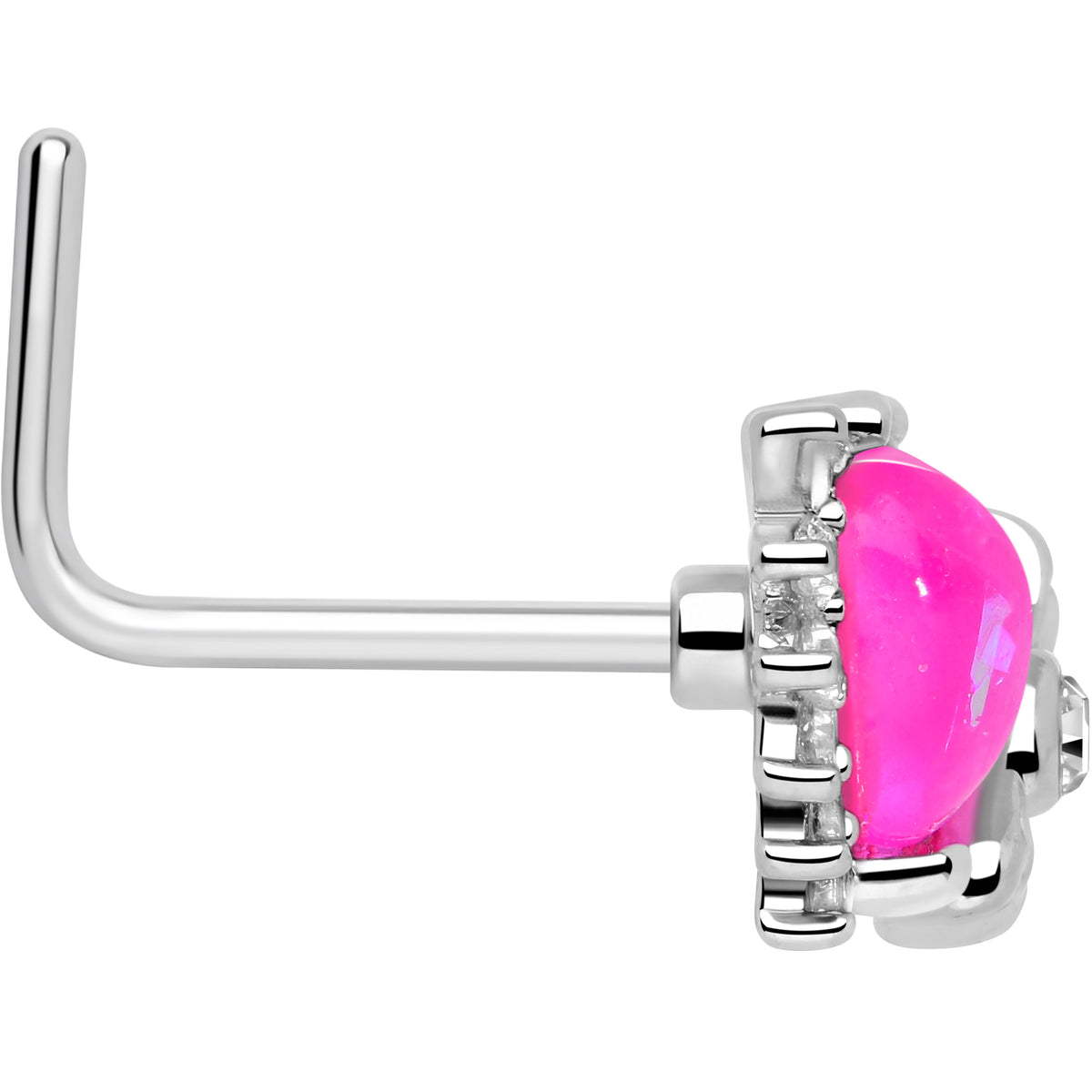 20G 7mm Pink Faux Opal Sunny Heart L Shape Nose Ring