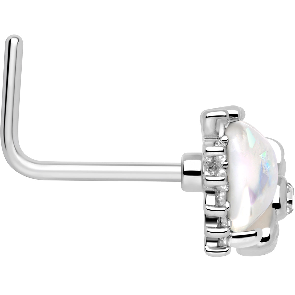 20G 7mm White Faux Opal Sunny Heart L Shape Nose Ring