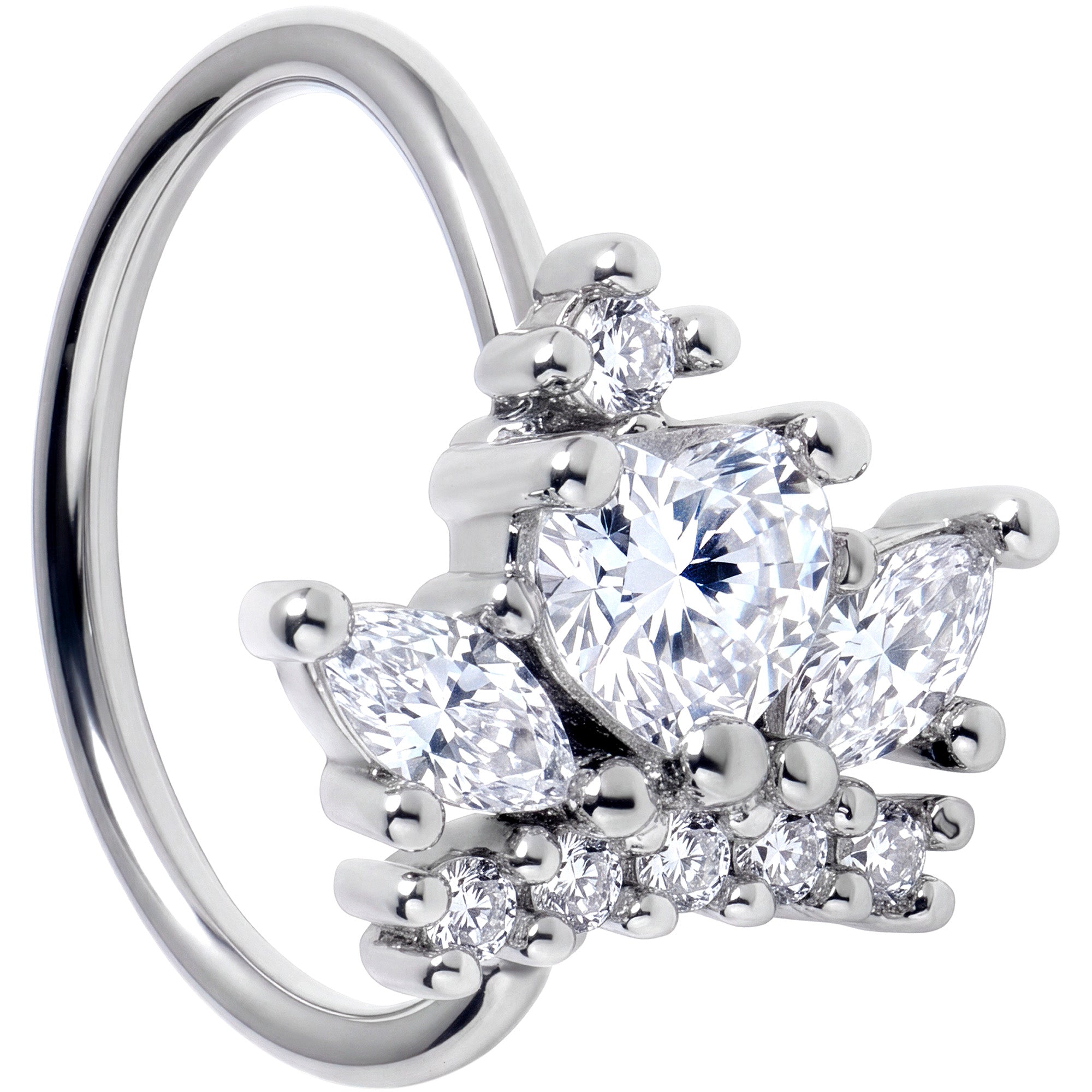 20G 5/16 Clear CZ Gem Heart Crown Nose Hoop