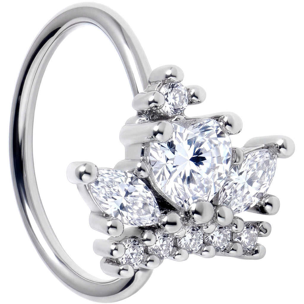 20 Gauge 5/16 Clear CZ Gem Heart Crown Nose Hoop