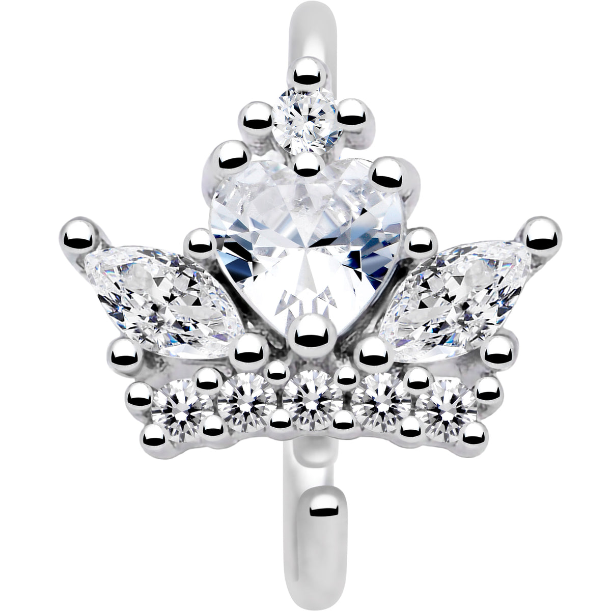 20G 5/16 Clear CZ Gem Heart Crown Nose Hoop