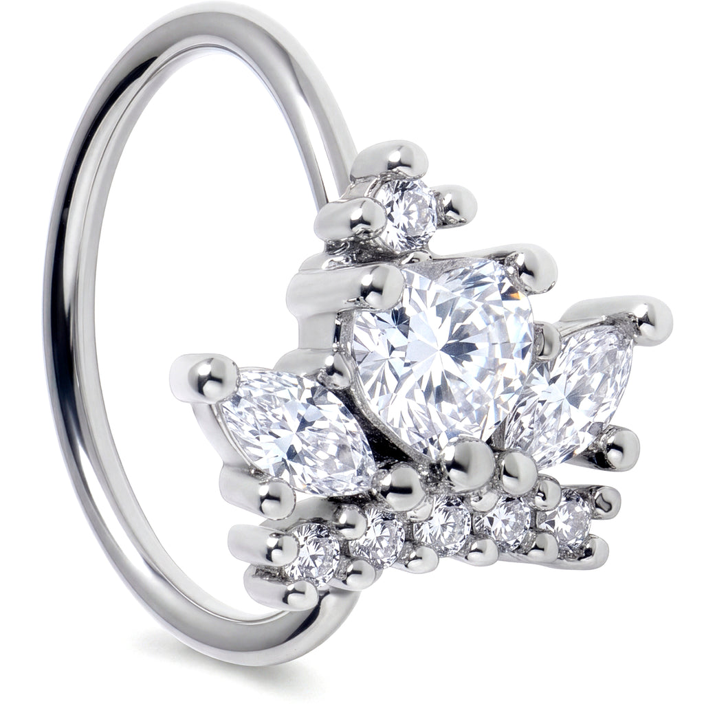 20 Gauge 5/16 Clear CZ Gem Heart Crown Nose Hoop