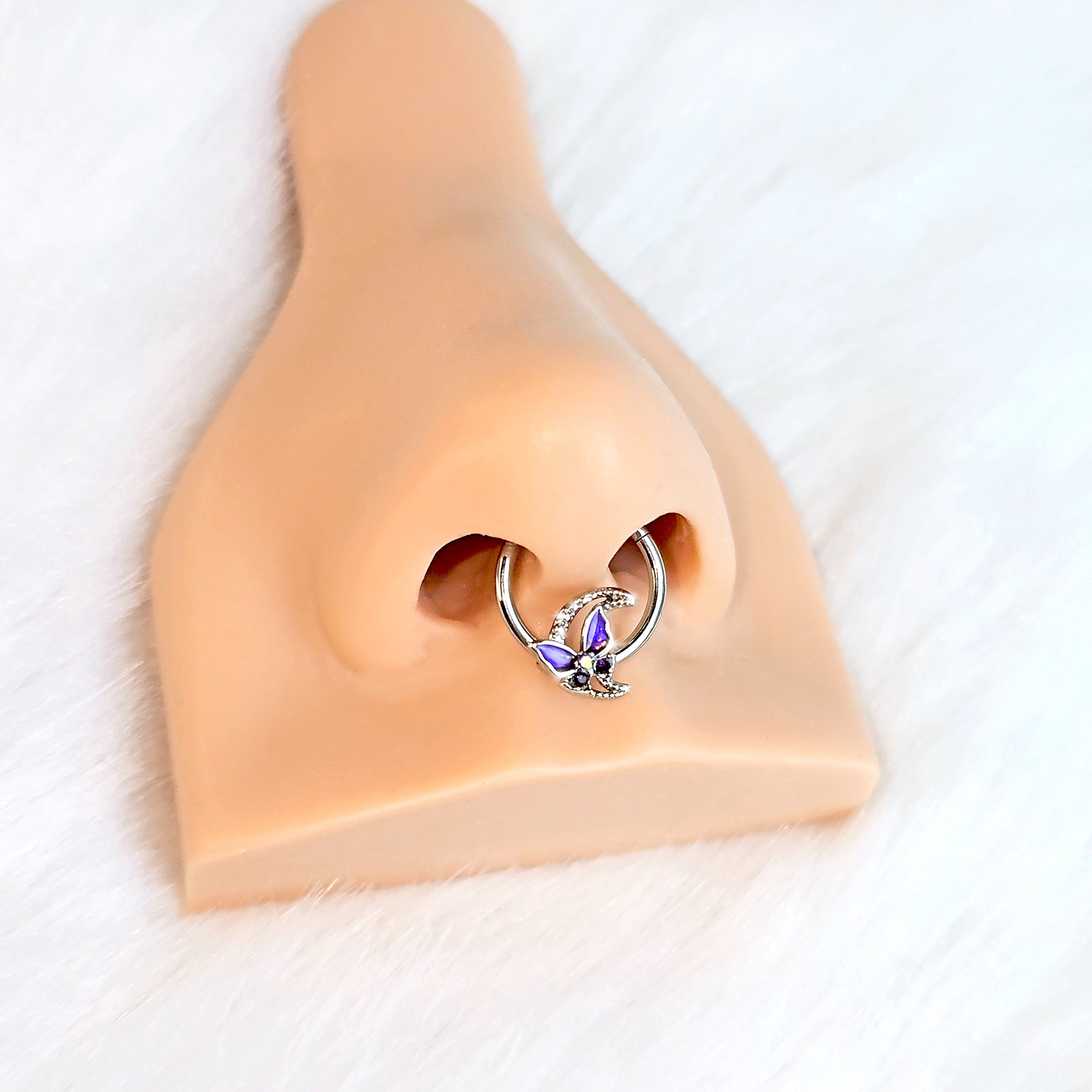 16G 3/8 Purple Gem Butterfly Purple Beauty Hinged Segment Ring