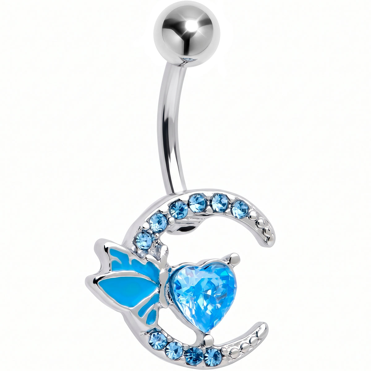 Blue Gem Butterfly Heart Moon Belly Ring