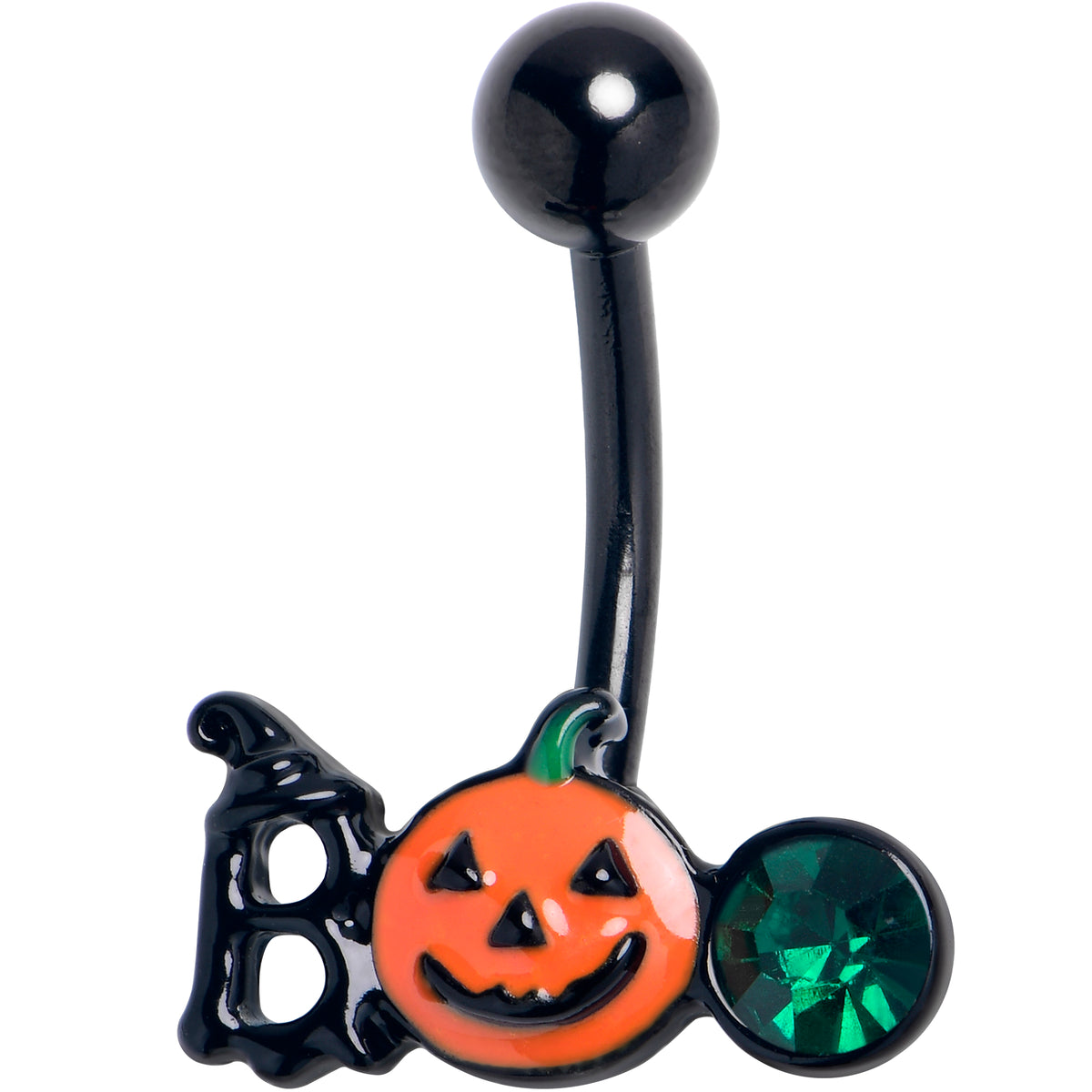 Green Gem Black Boo Halloween Belly Ring