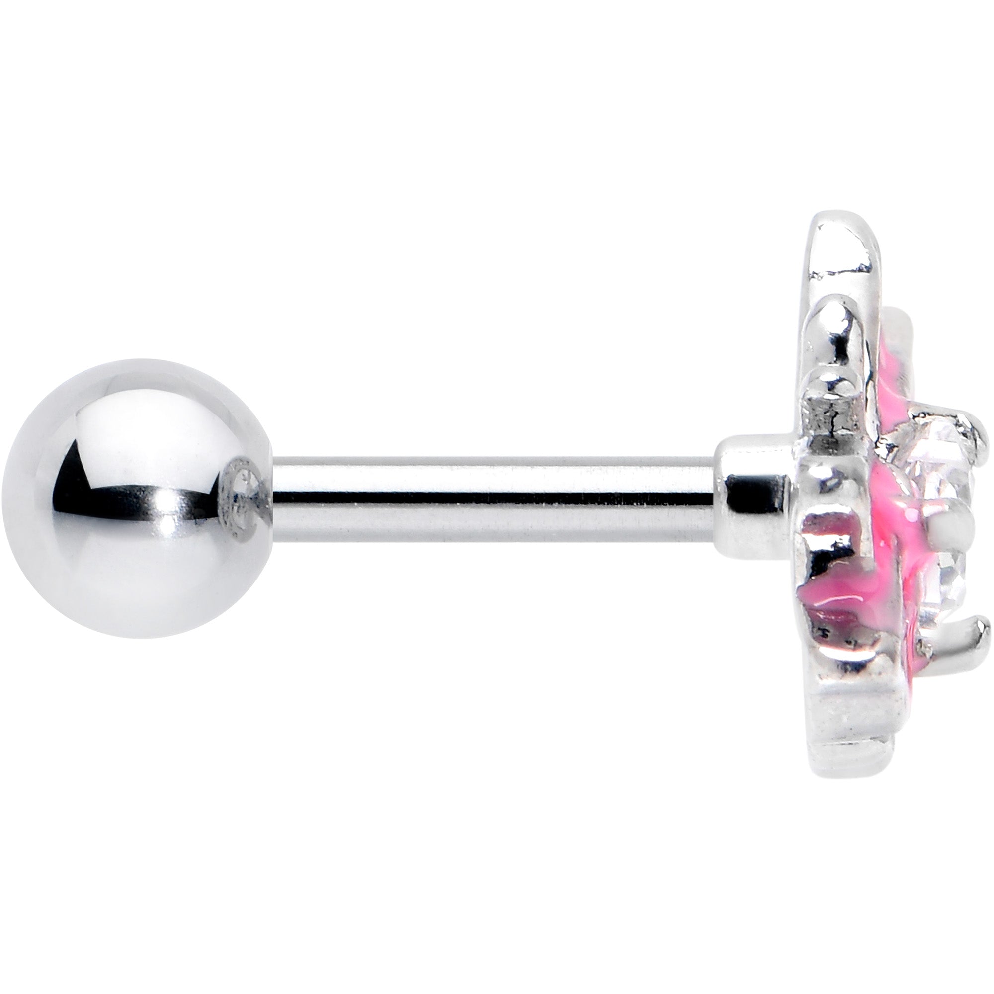 16G 1/4 Clear Gem Heart Pink Butterfly Cartilage Tragus Earring