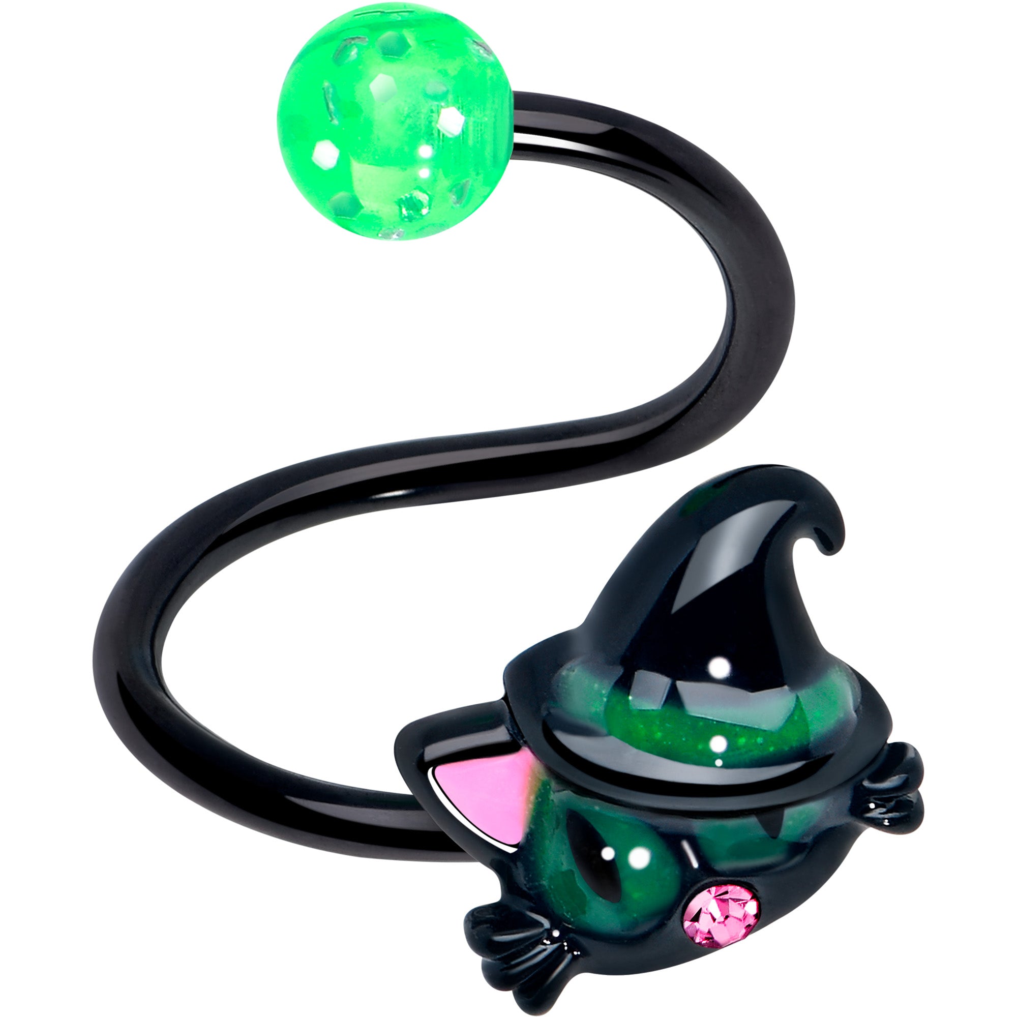Pink Gem Black Halloween Hat Cat Spiral Twister Belly Ring