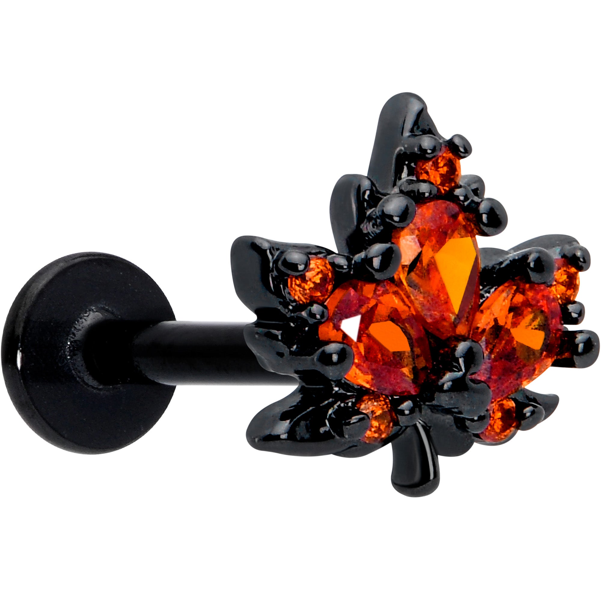 16G Orange CZ Gem Black Autumn Leaf Flat Back Earring