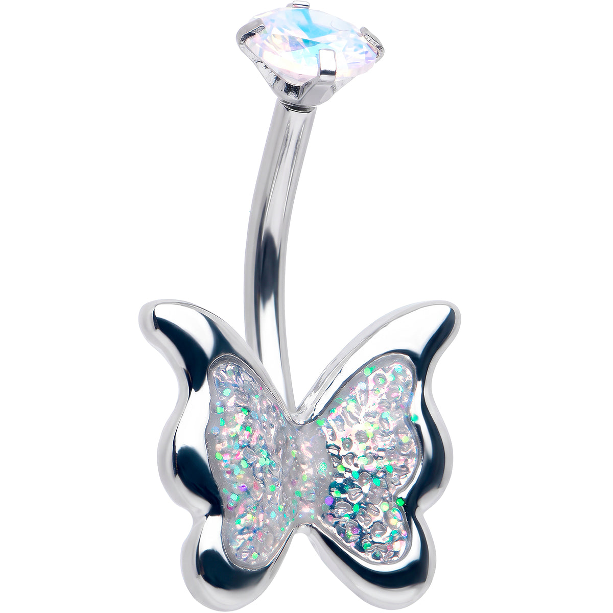 Aurora CZ Gem Fab Butterfly Internally Threaded Belly Ring