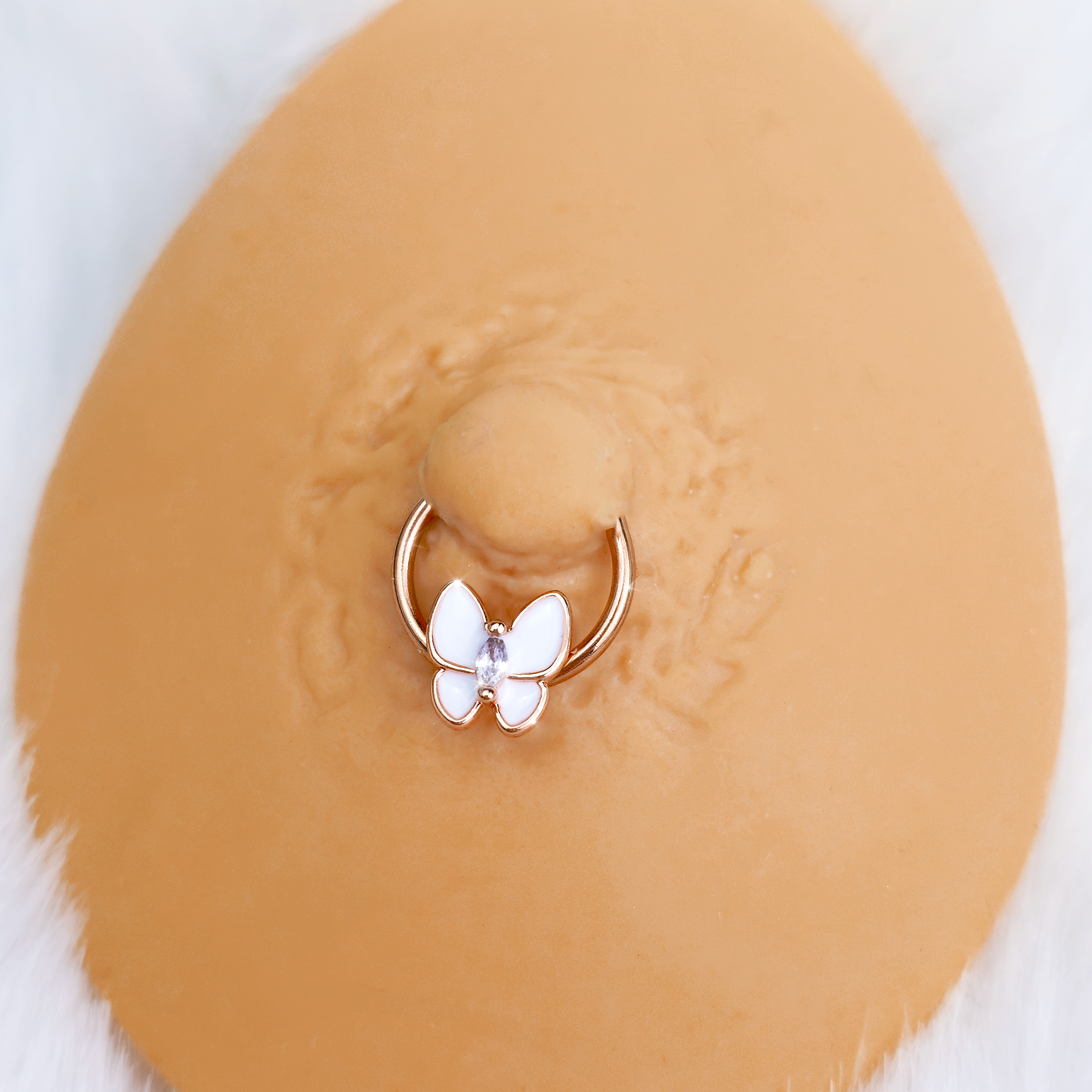 16G 3/8 Clear Gem Rose Gold Tone Butterfly BCR Captive Ring Set of 4