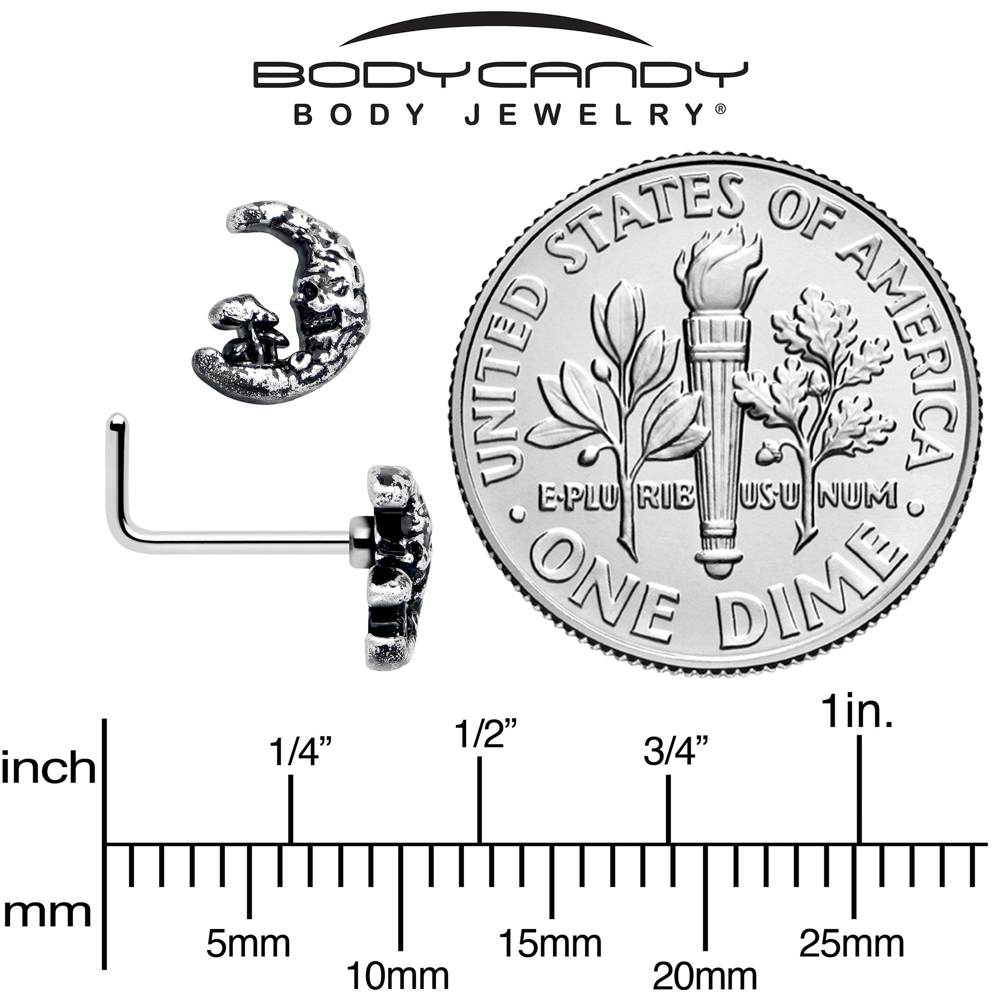 20G 7mm Mushrooms on the Moon L Shape Nose Ring