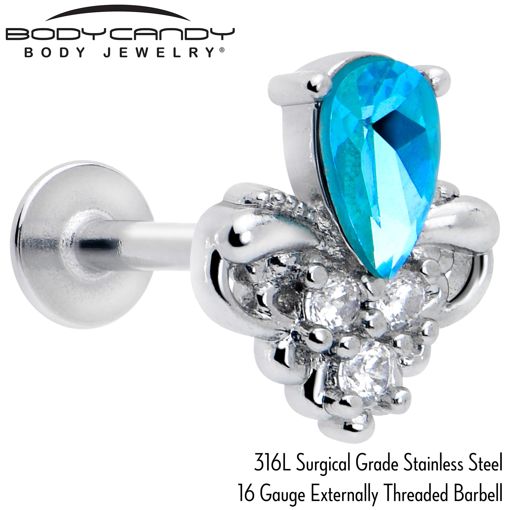 5/16 Blue Gem Labret Monroe Tragus Stud