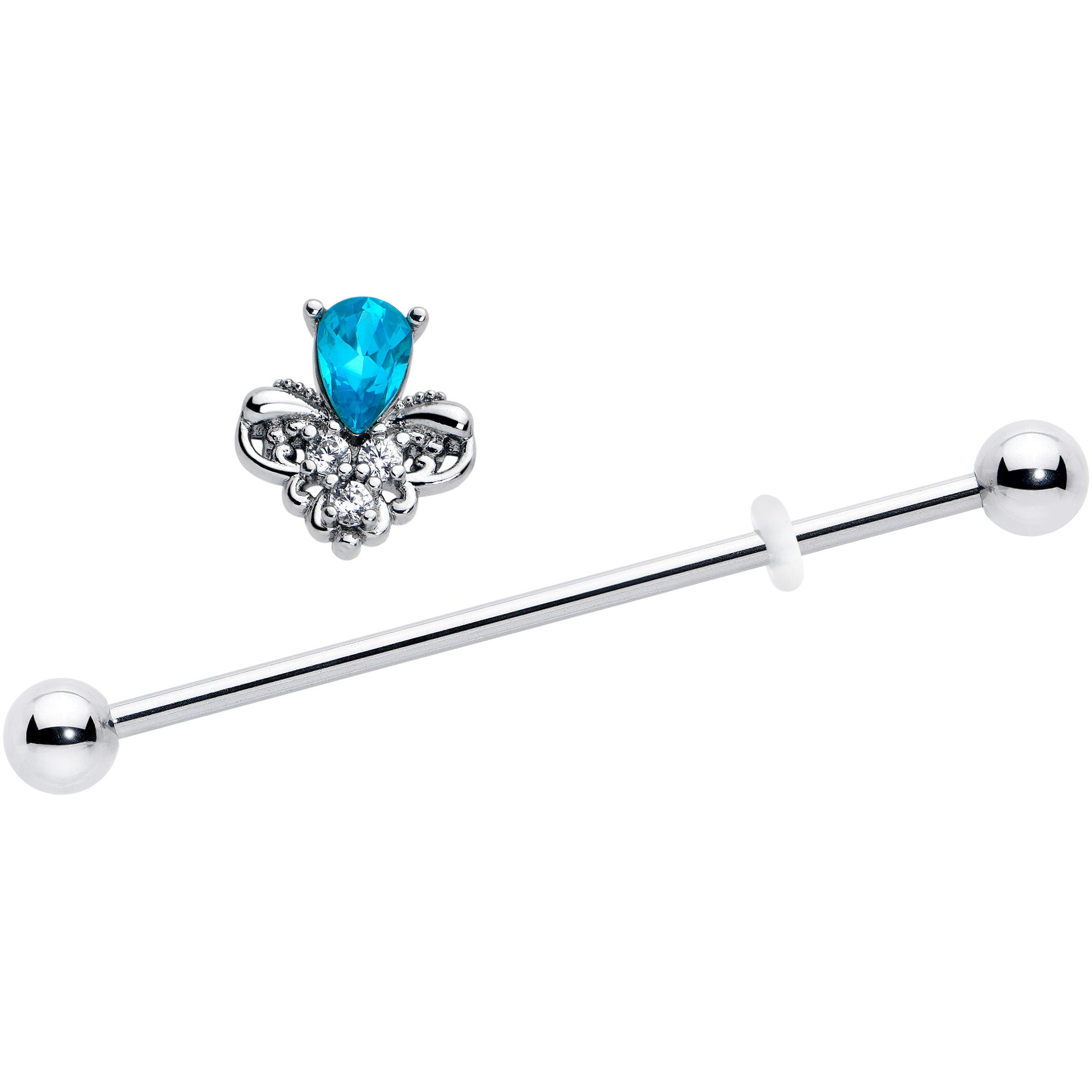 Simplicity style 14 gauge industrial barbell with blue gem