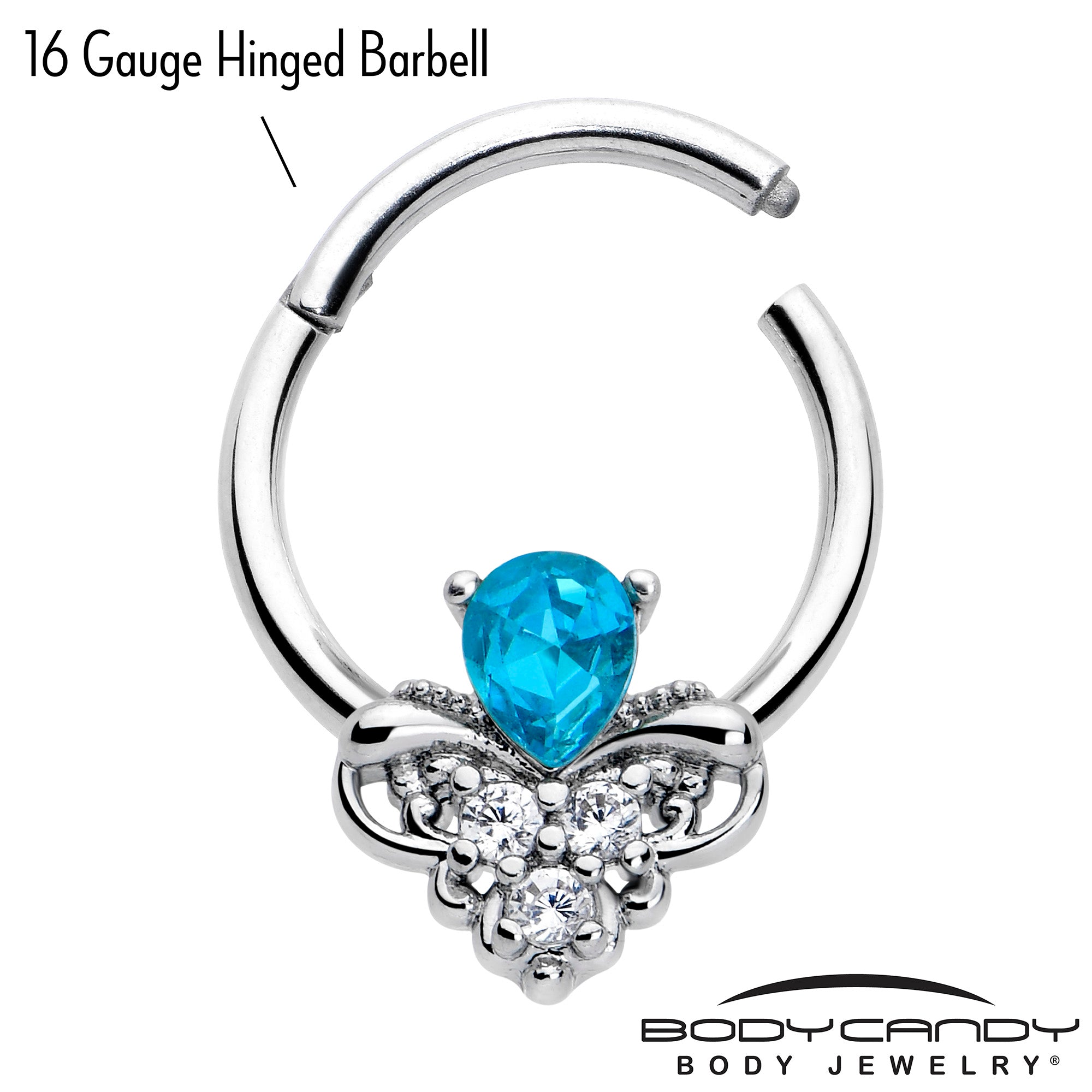 Hinged segment ring in blue gem style, 16 gauge