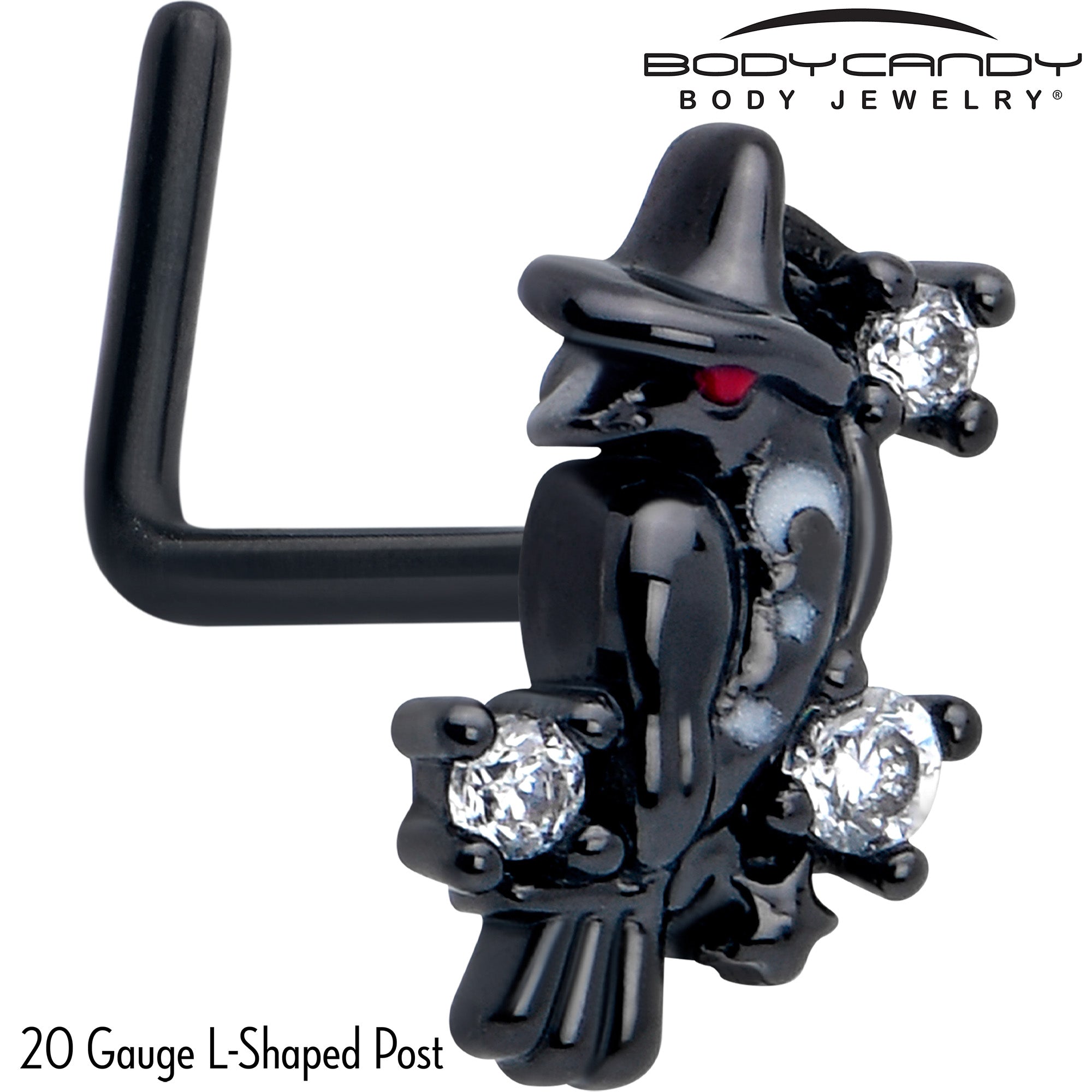 Black raven witch nose ring with clear cubic zirconia