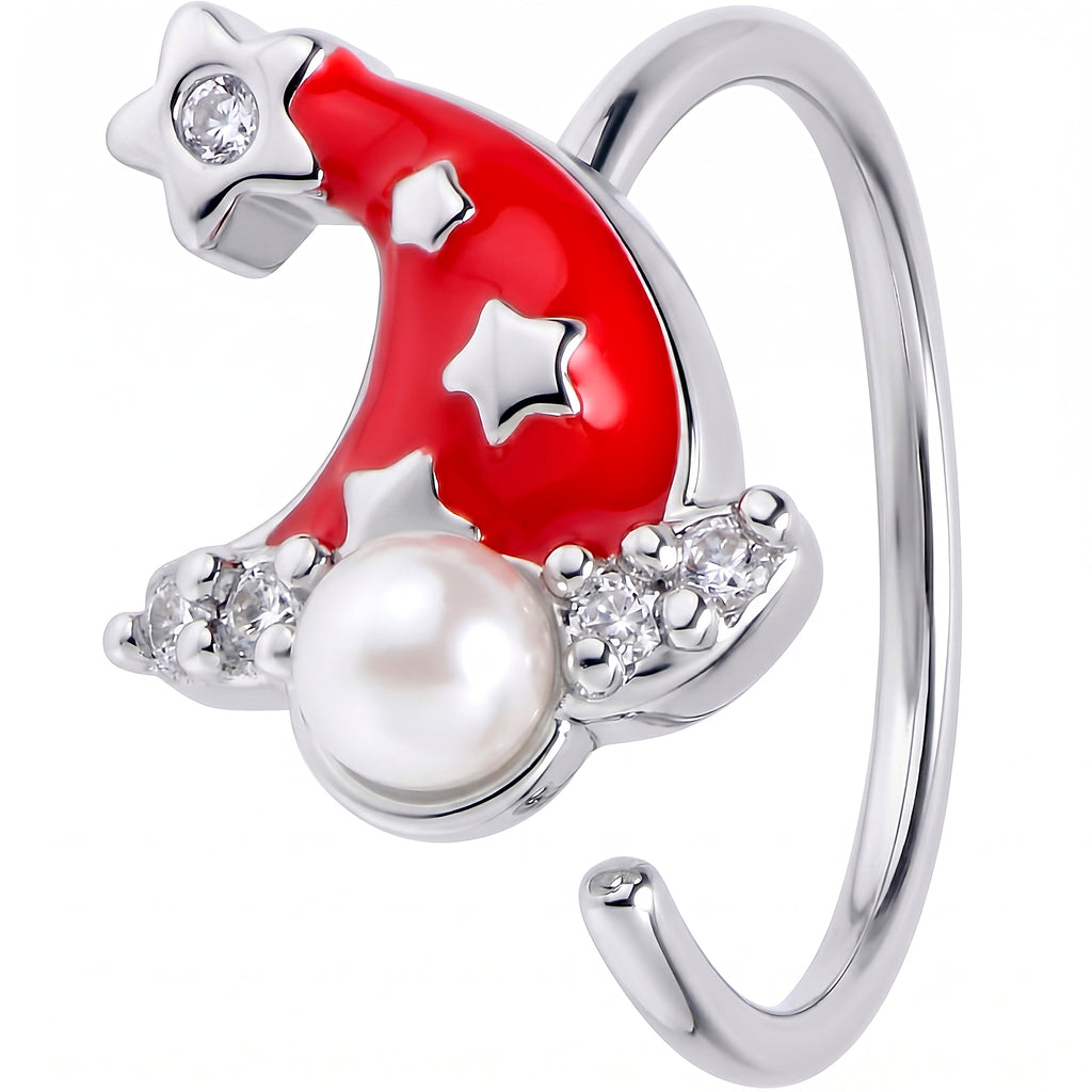 20 Gauge 5/16 Clear Gem Santa Hat Stars Red Nose Hoop