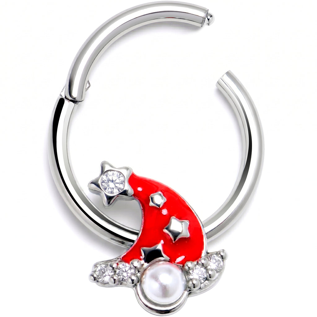 16 Gauge 3/8 Clear Gem Santa Hat Stars Red Hinged Segment Ring