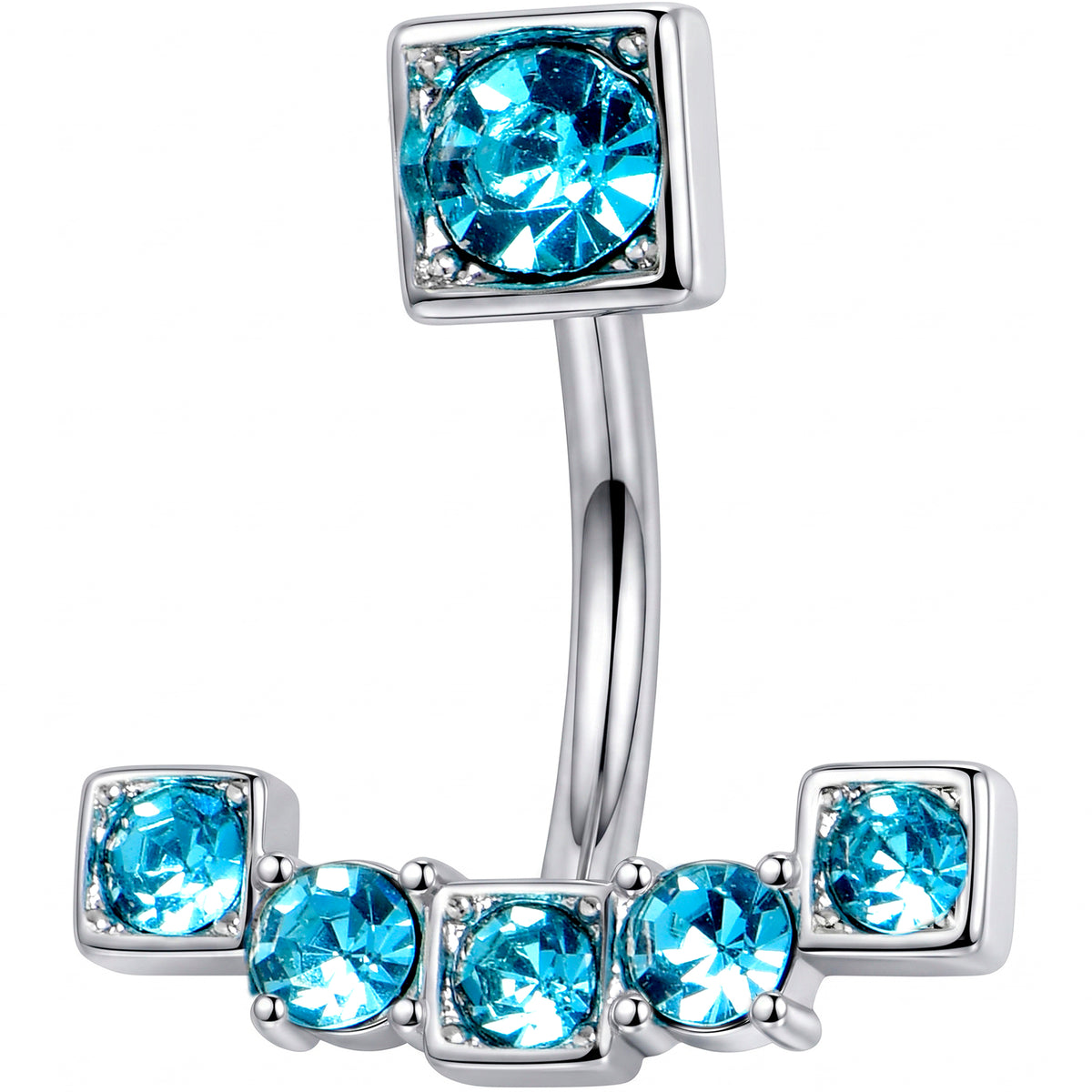Blue CZ Gem Blocky Arch Double Mount Belly Ring