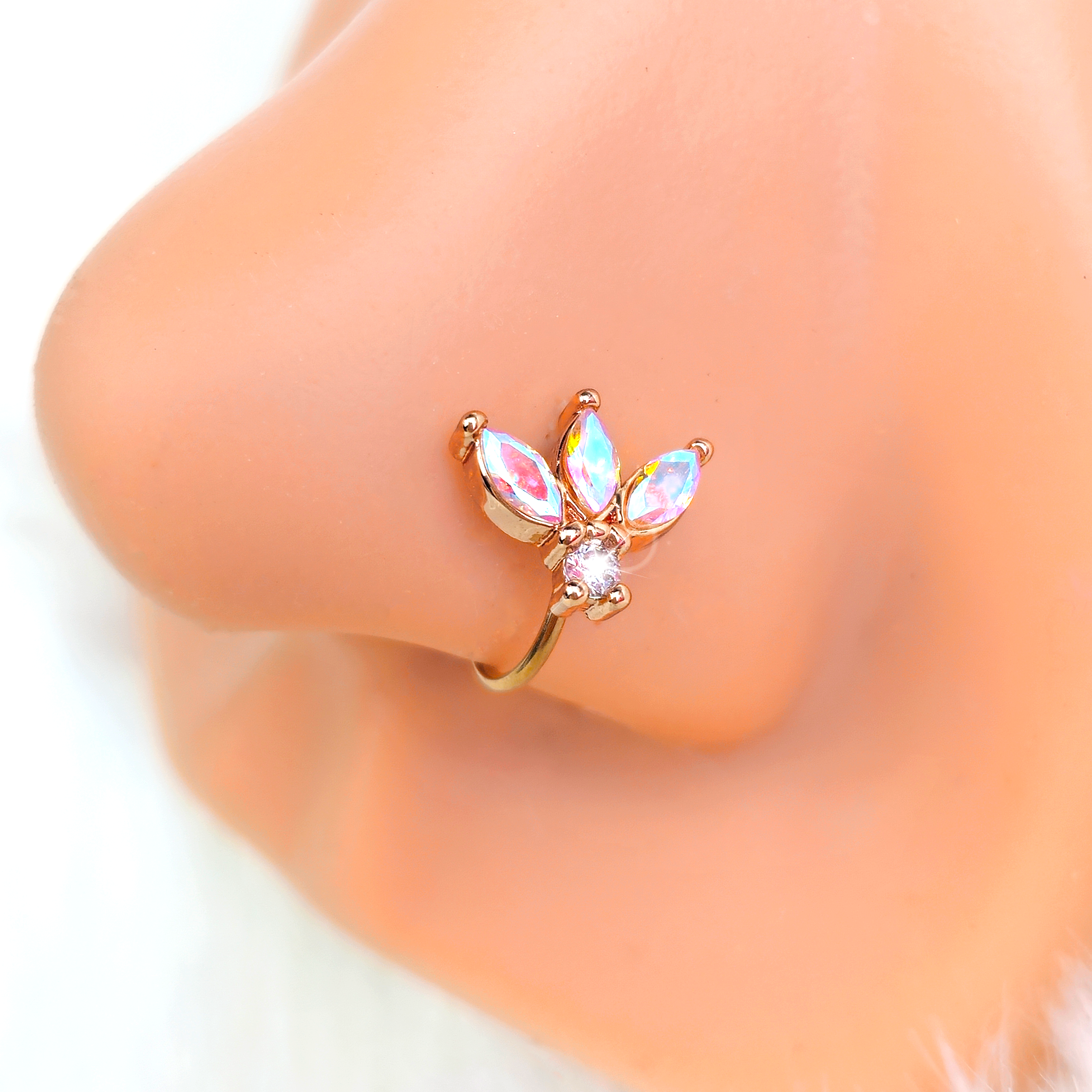 20G 5/16 Aurora Gem Rose Gold Tone Fashion Fan Mini Nose Hoop