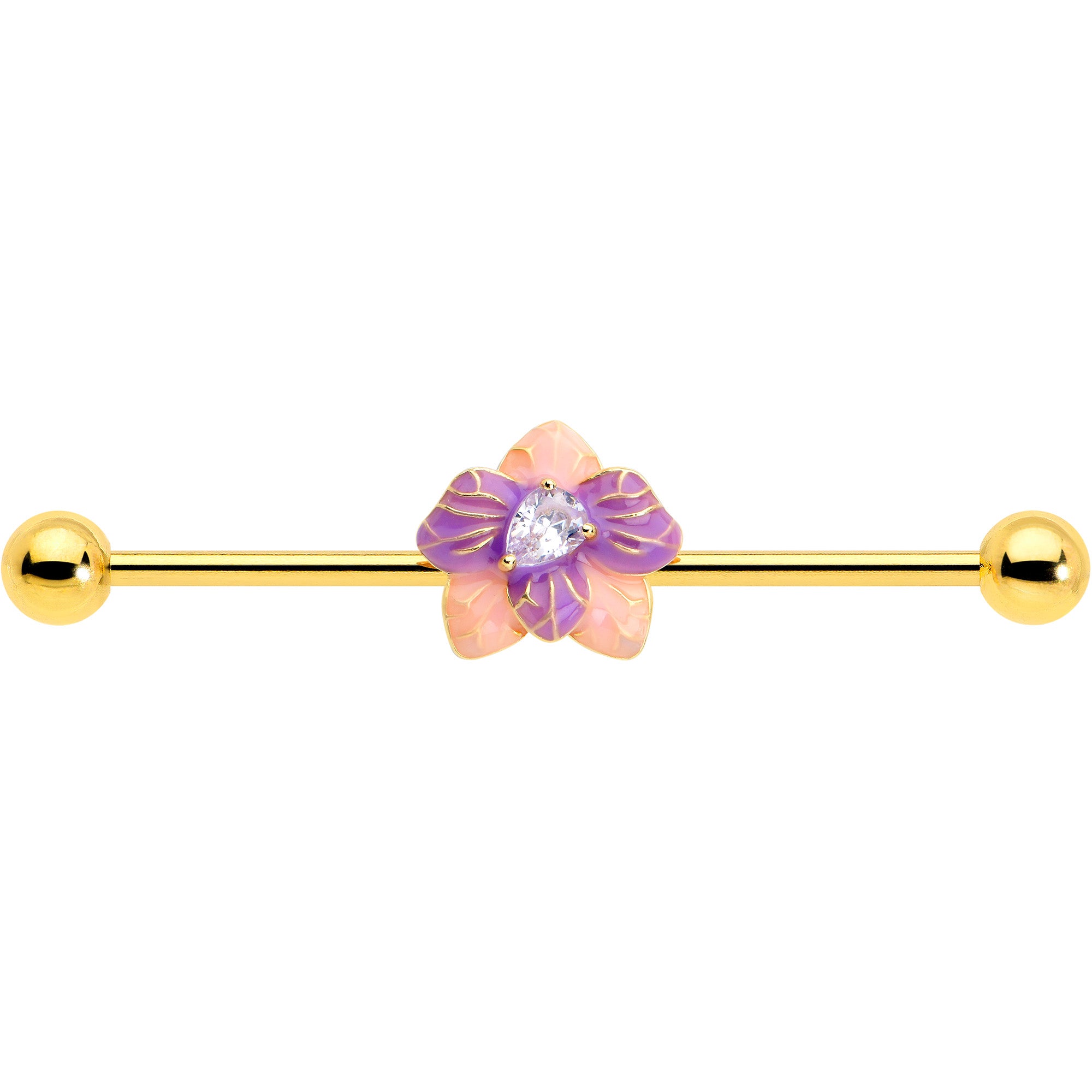 38mm Clear Gem Gold Tone Industrial Barbell