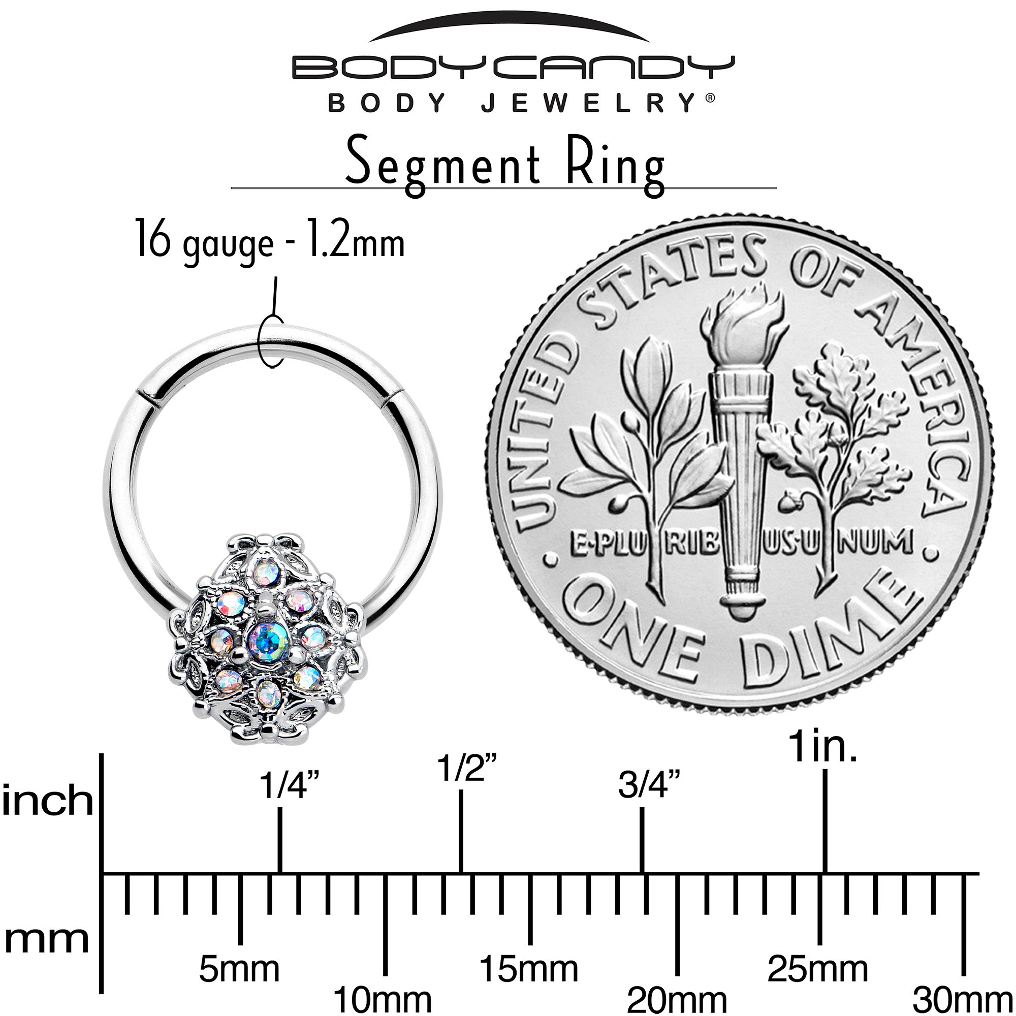 Aurora Gem Retro Sunburst Hinged Ring 3/8