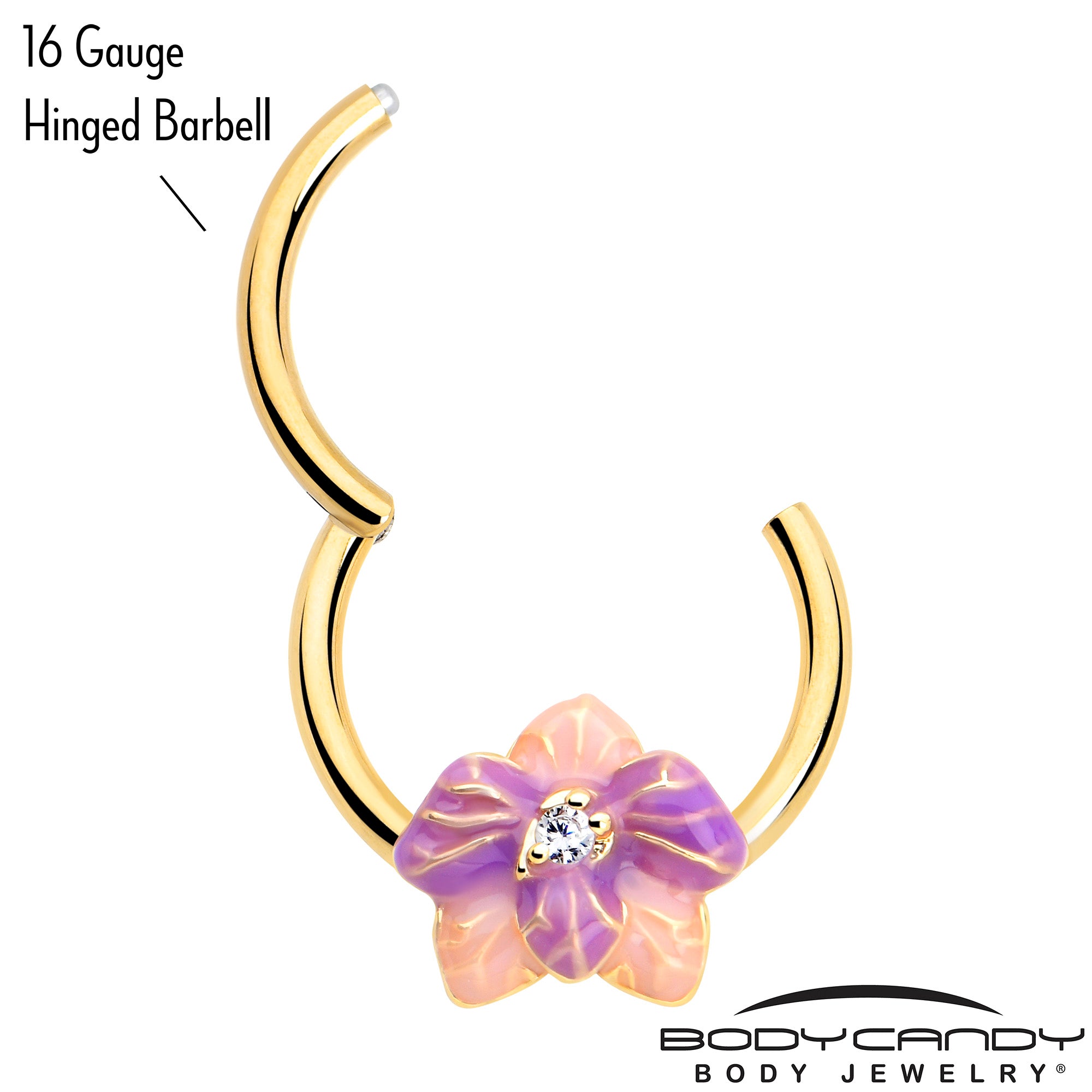 Clear Gem Gold Tone 16 Gauge Hinged Flower Ring