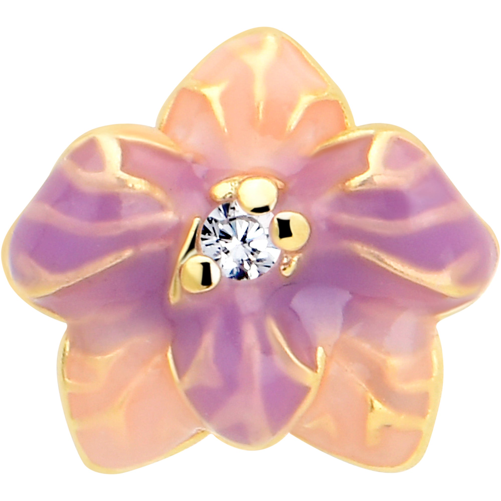 20 Gauge L Shape Nose Ring with Clear Gem and Pastel Flower Design