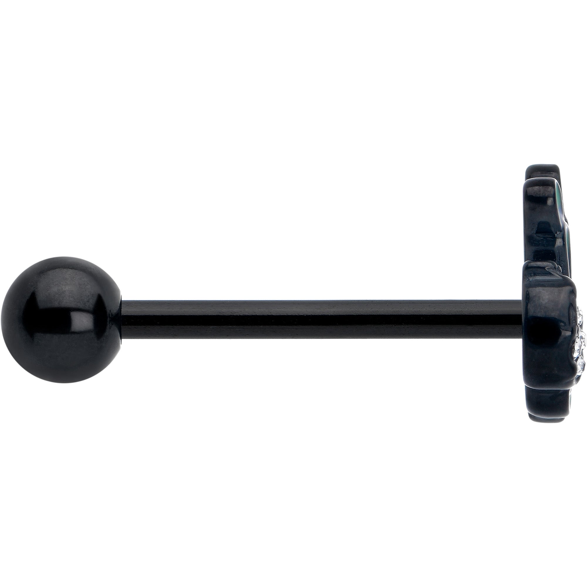 Black Peacock Green Barbell Tongue Ring with Clear Gem