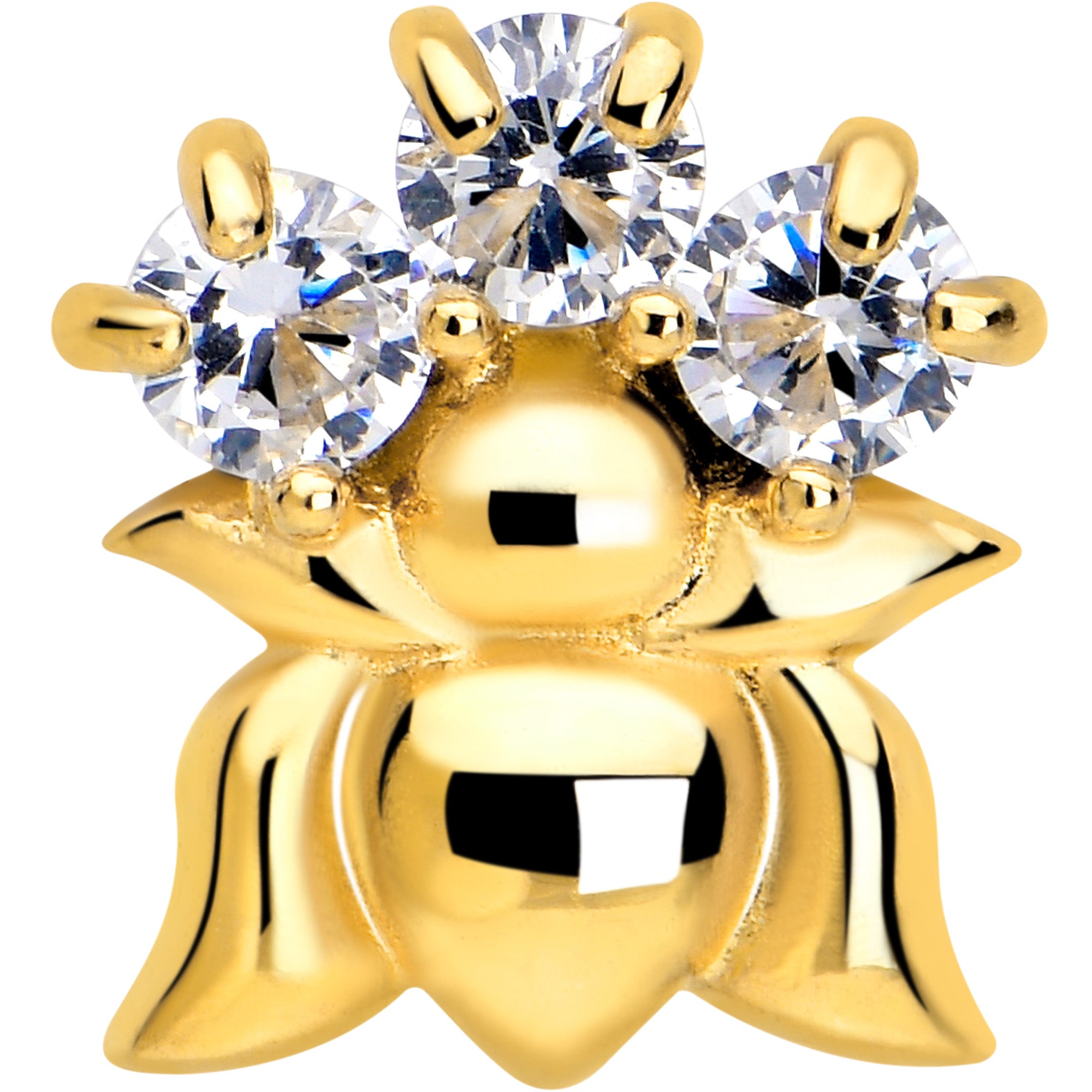 Clear CZ Gemmed Lotus Flower Barbell Tongue Jewelry