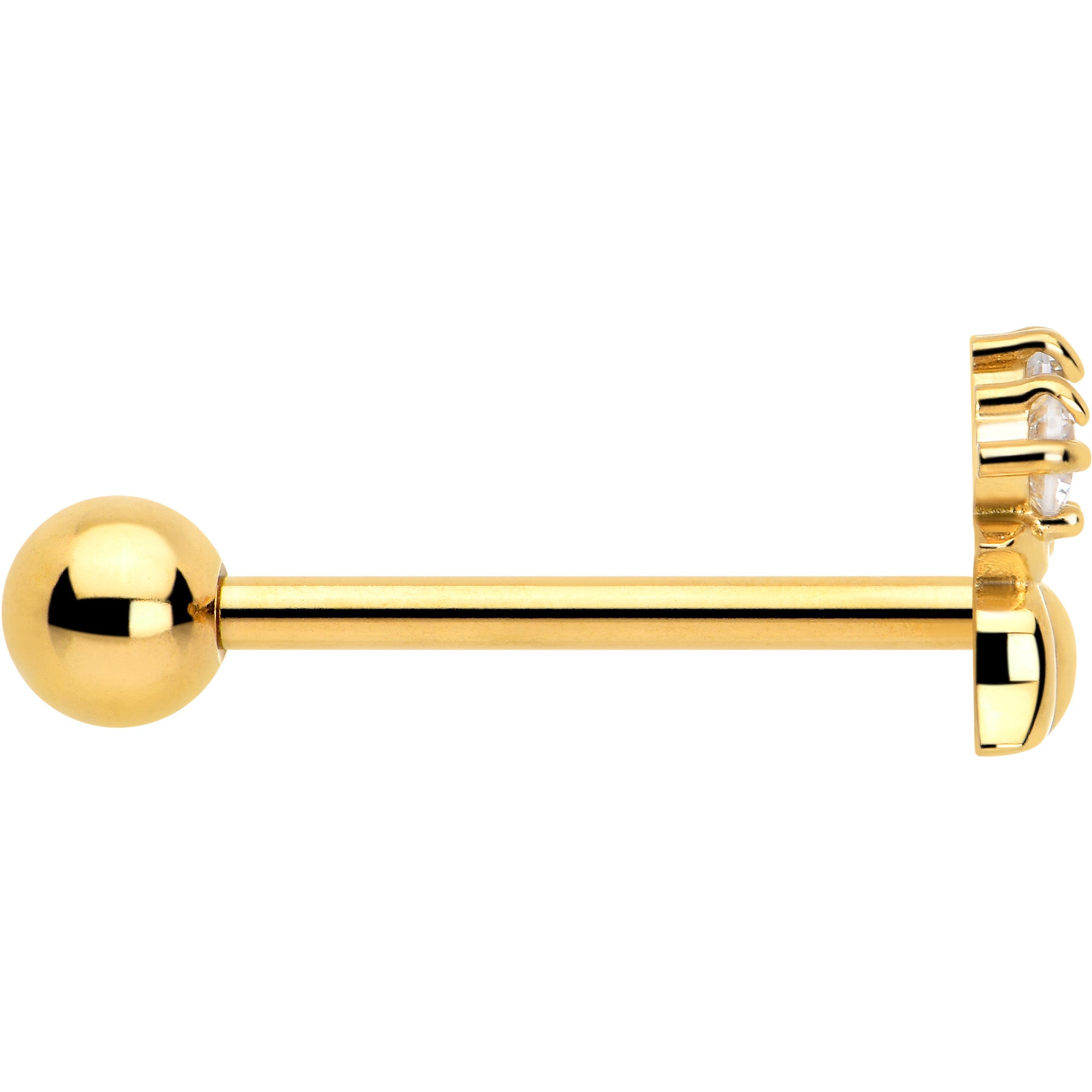 Gold Lotus Flower Barbell Tongue Ring with Clear CZ Gem