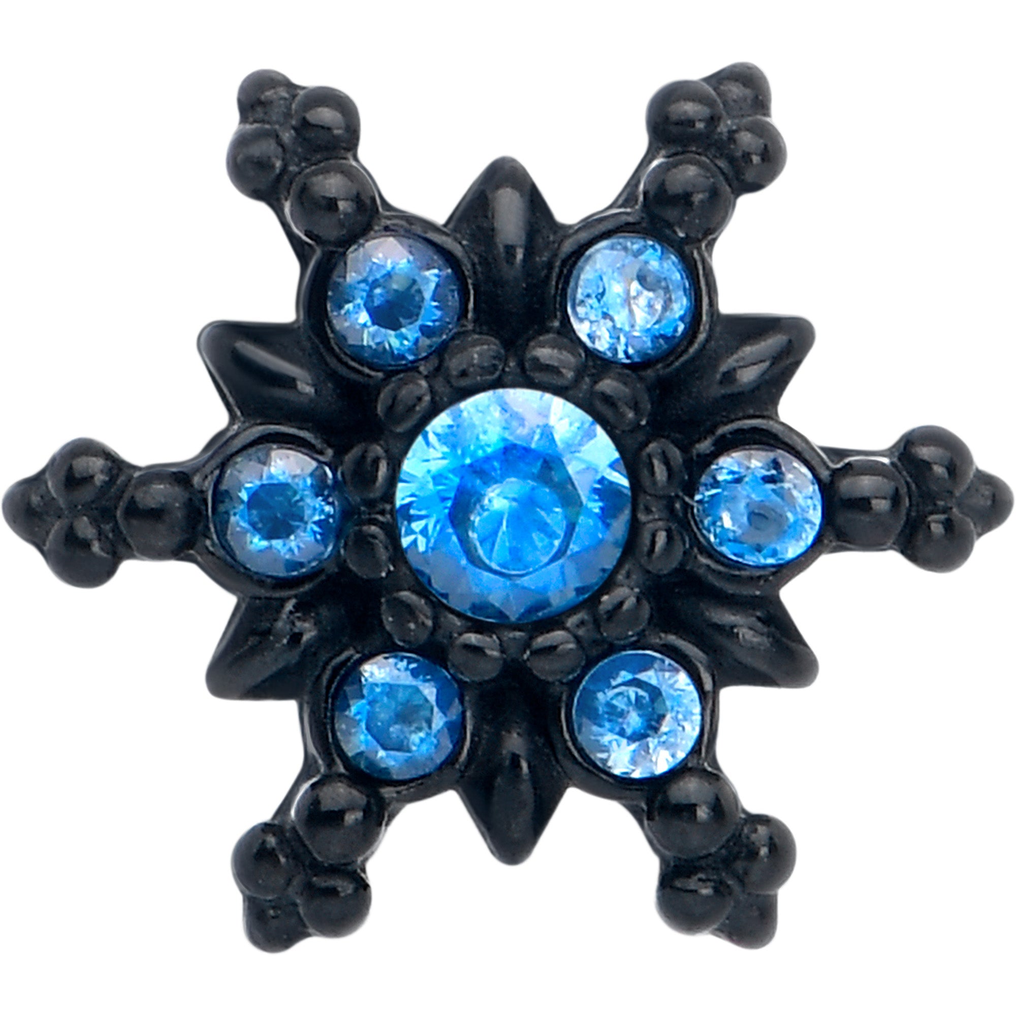 Black barbell tongue ring with blue CZ gem