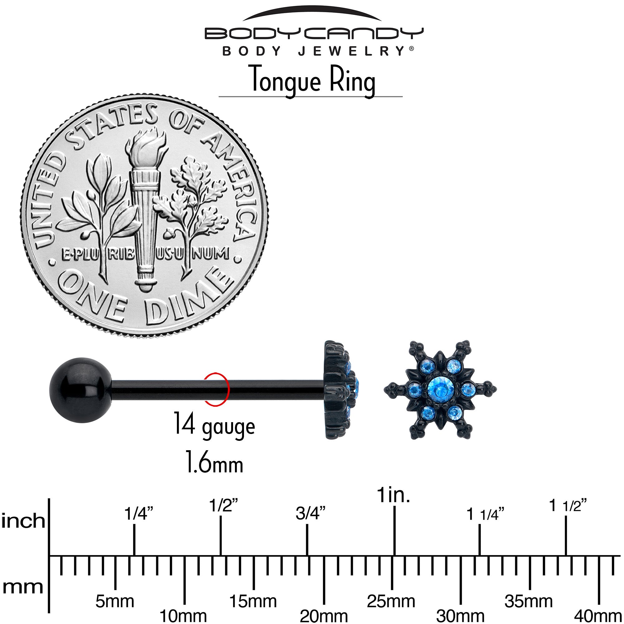 Winter holiday snowflake barbell tongue jewelry