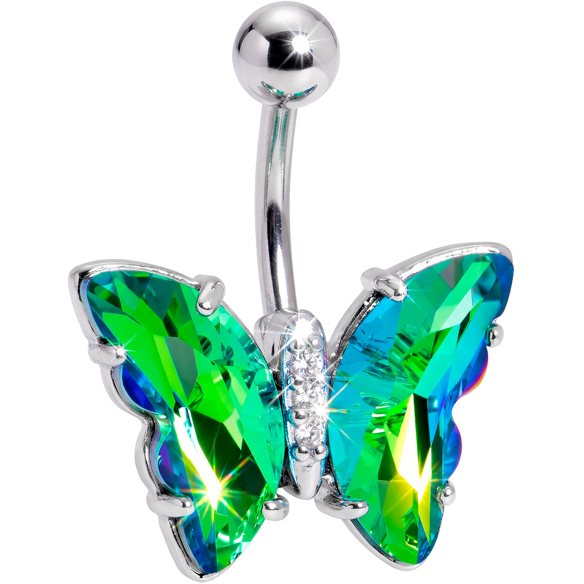 Green Clear CZ Gem Simply Colorful Butterfly Belly Ring