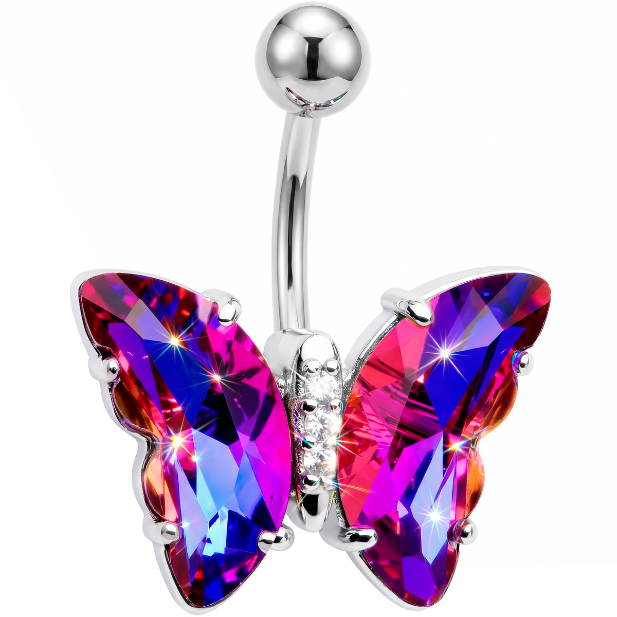 Purple Clear CZ Gem Simply Colorful Butterfly Belly Ring