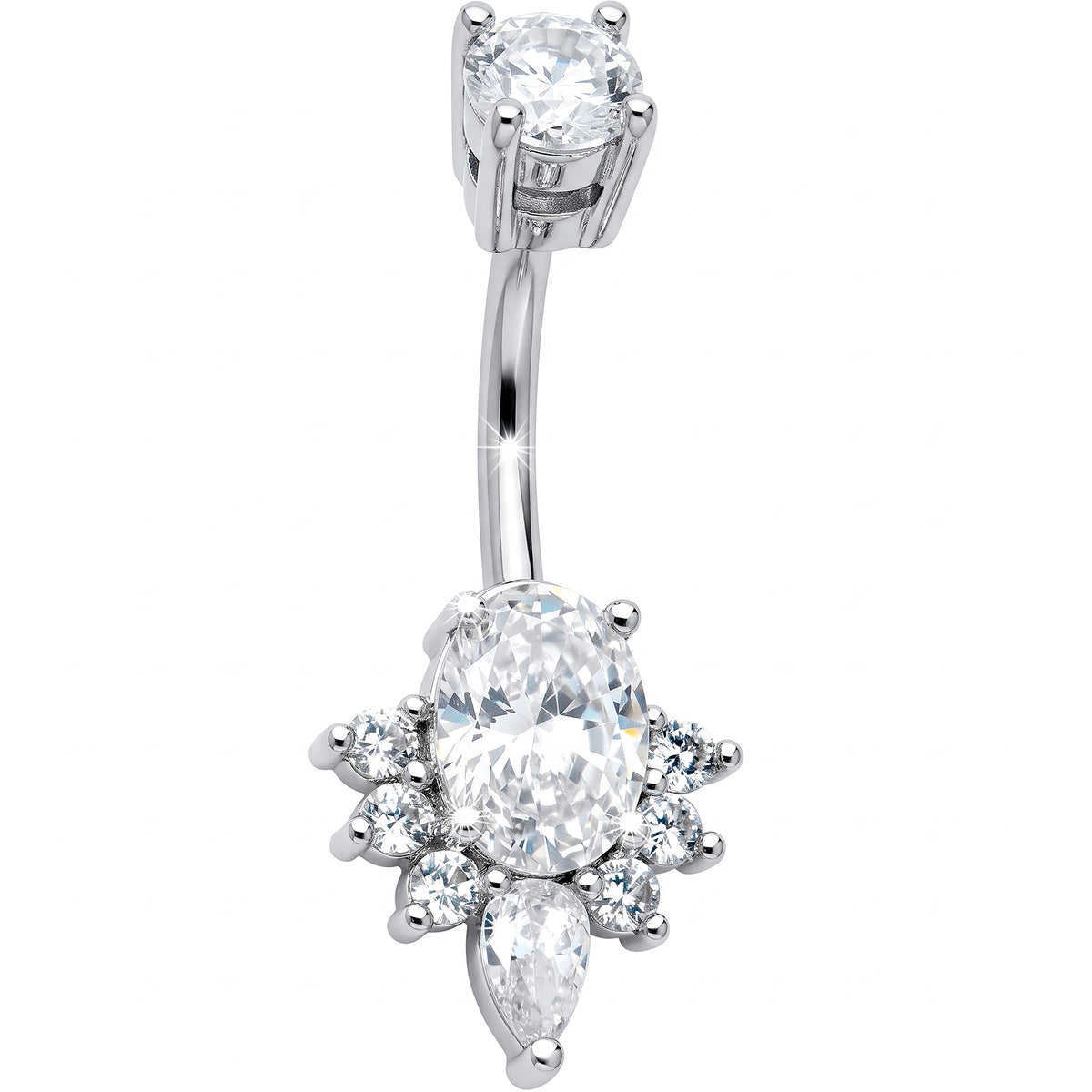 Clear Gem Oh So Ornate Oval Double Mount Belly Ring