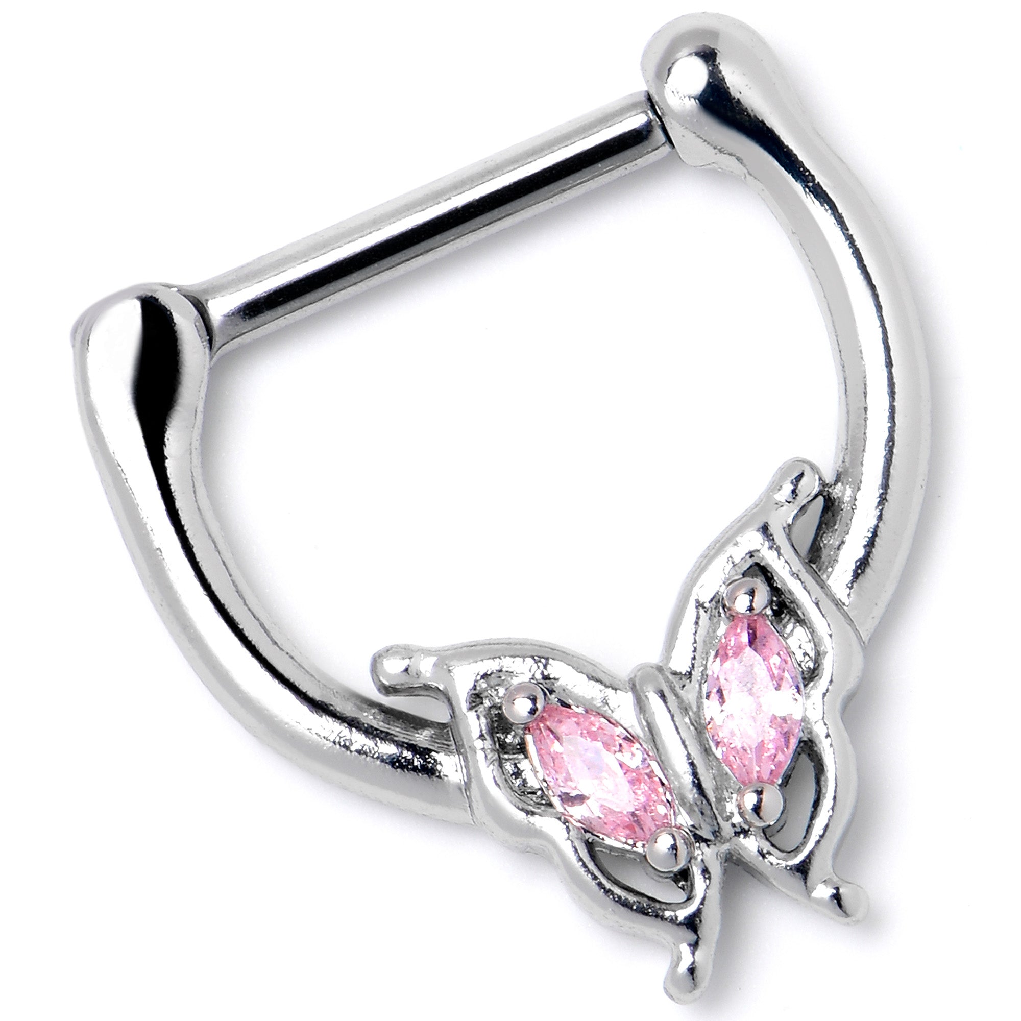 16G 5/16 Pink Gem Fancy Fab Butterfly Cartilage Clicker