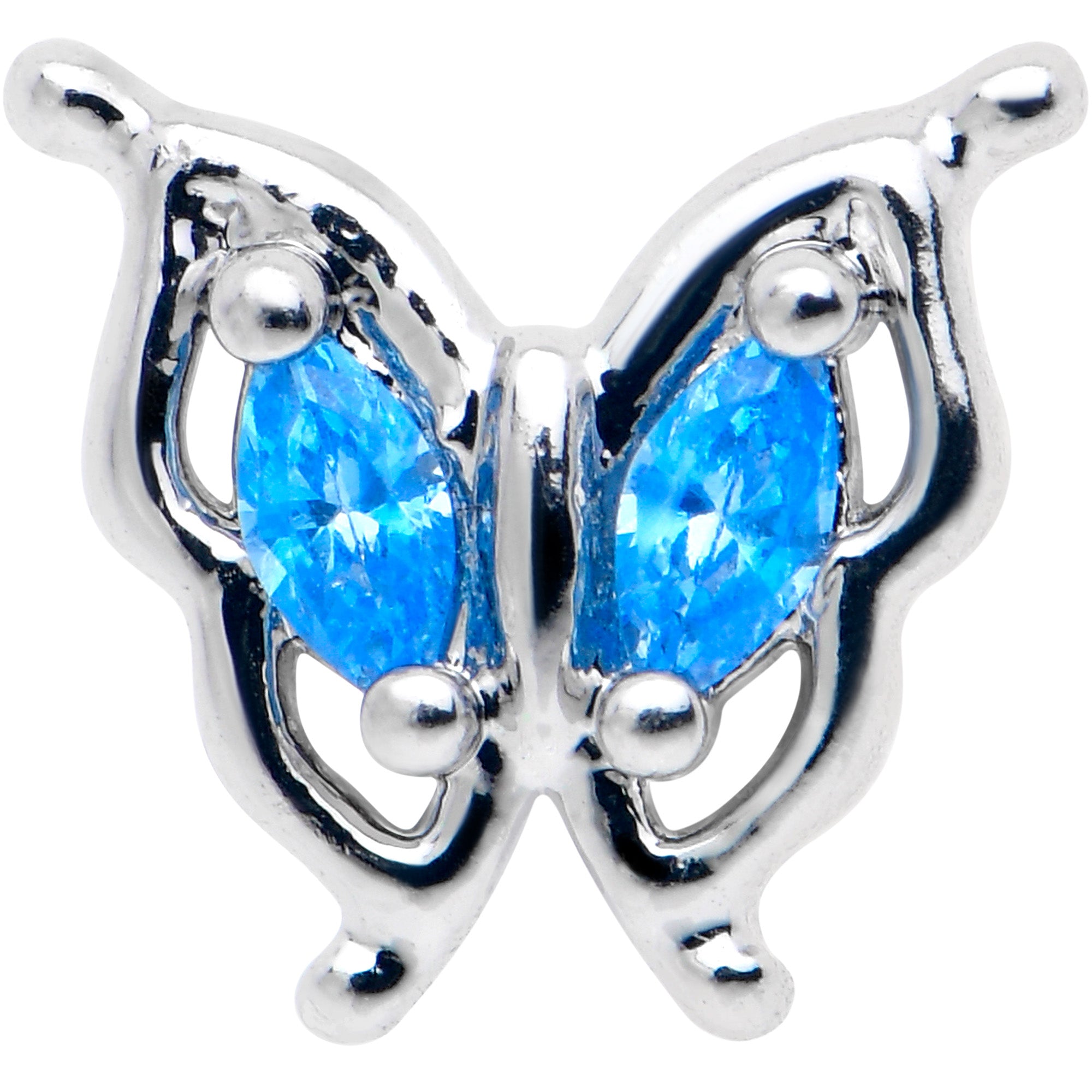 20 Gauge 7mm Blue Gem Fancy Fab Butterfly L Shape Nose Ring