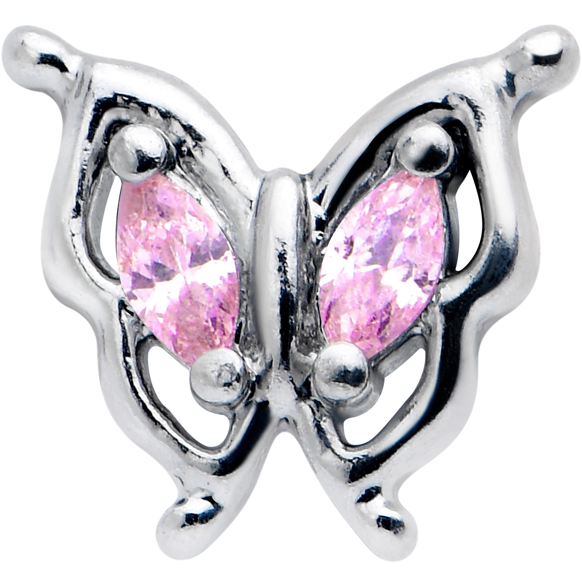 20 Gauge 5/16 Pink Gem Fancy Fab Butterfly Nose Hoop