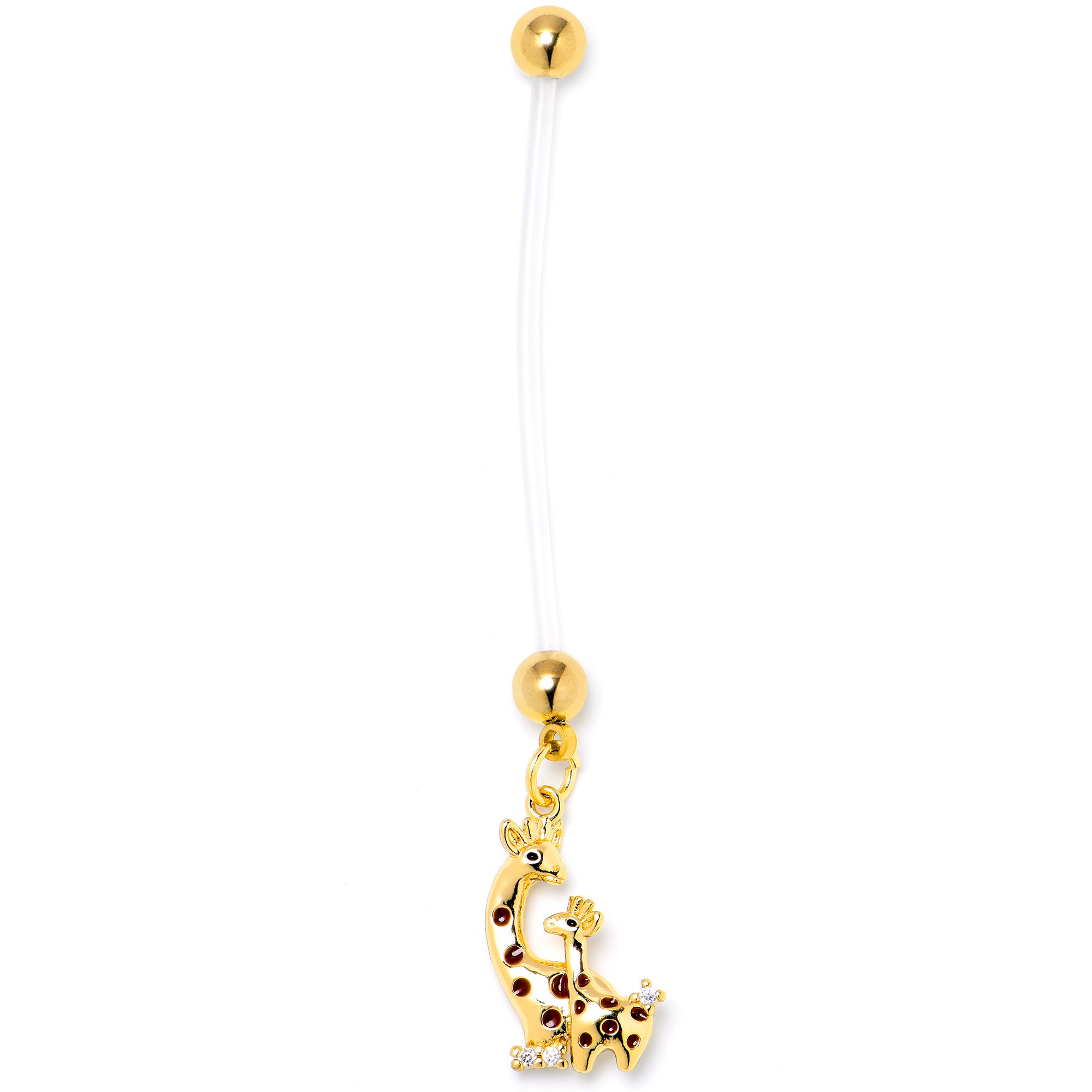 Clear CZ Gem Mom and Baby Giraffe Dangle PTFE Pregnancy Belly Ring