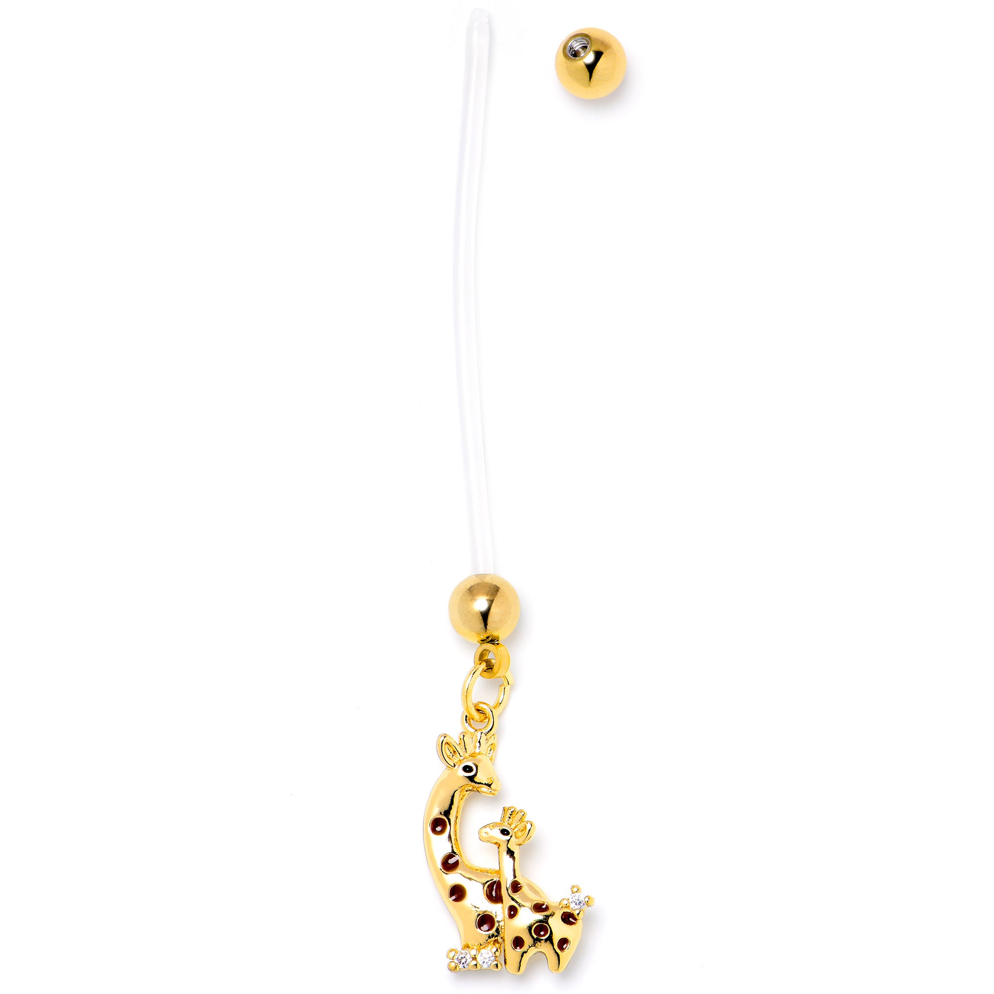 Clear CZ Gem Mom and Baby Giraffe Dangle PTFE Pregnancy Belly Ring