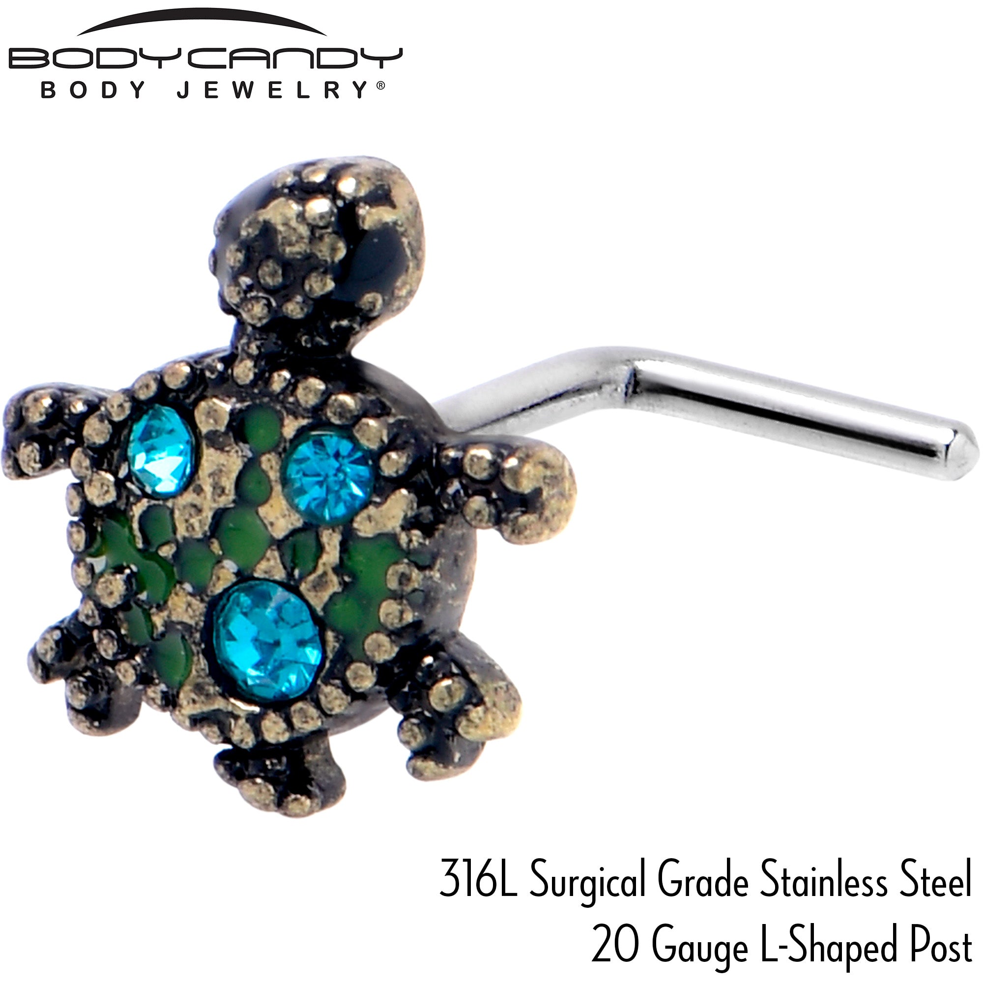 20G 7mm Blue Gem Sweet Sea Turtle L Shape Nose Ring